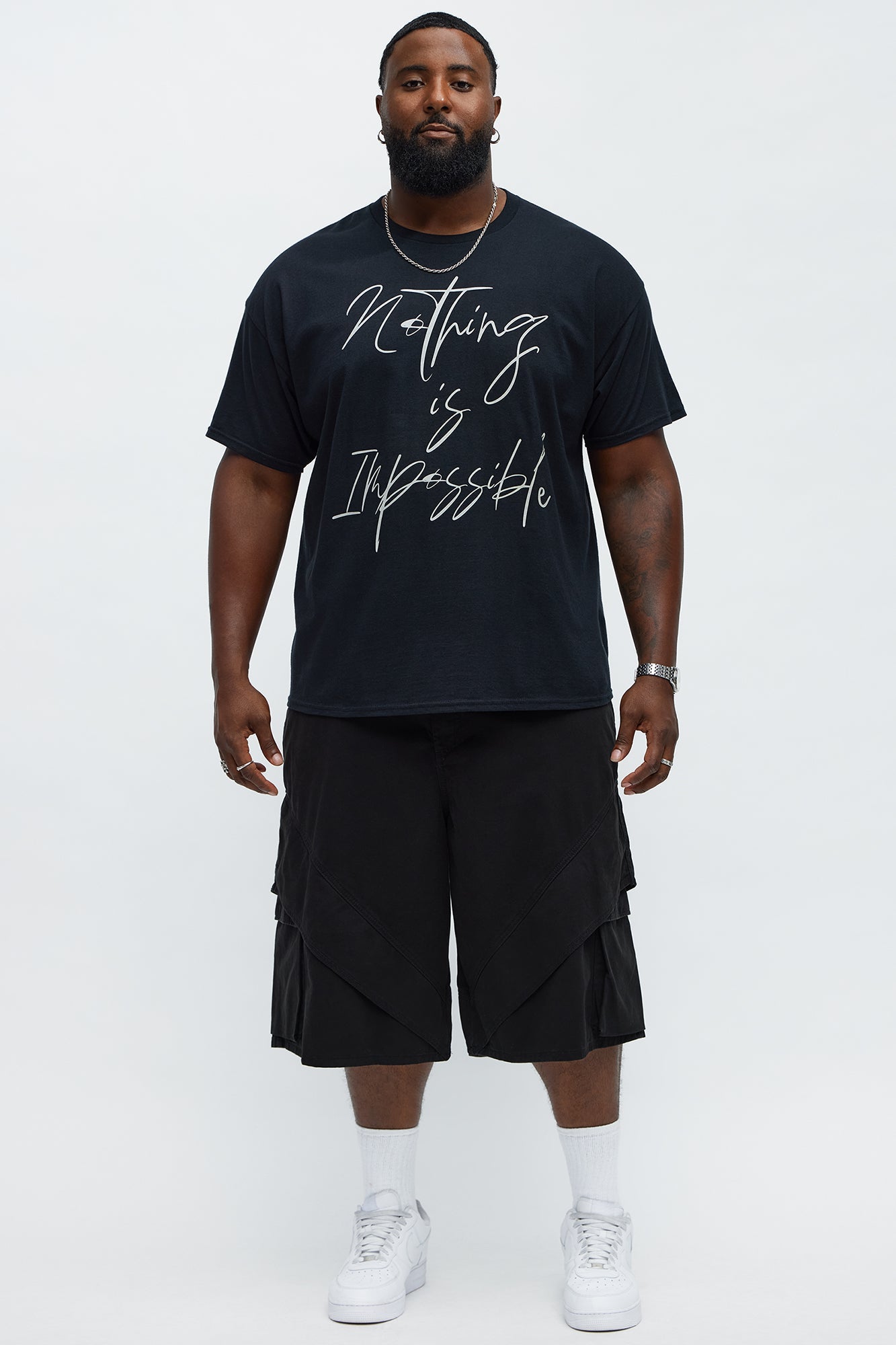 Nothing Is Impossible Oversized Short Sleeve Tee - Black