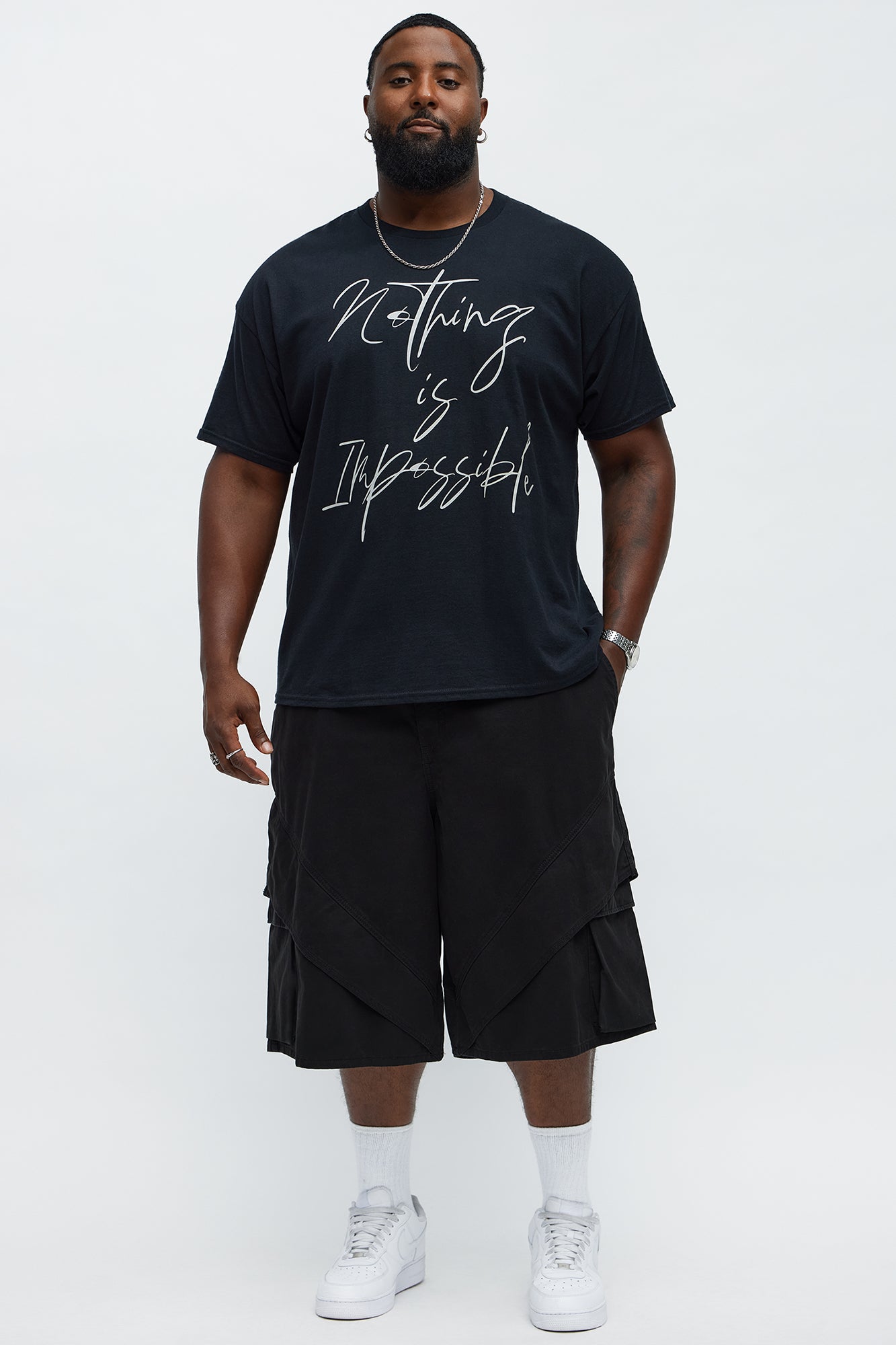 Baggy Hidden Lines Cargo Shorts - Black