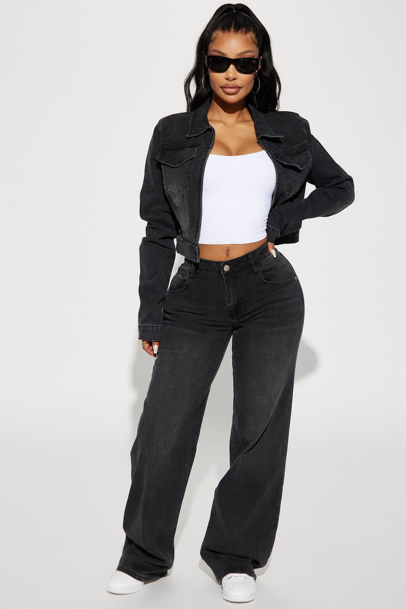 Vita Low Waist Stretch Baggy Jeans - Black Wash