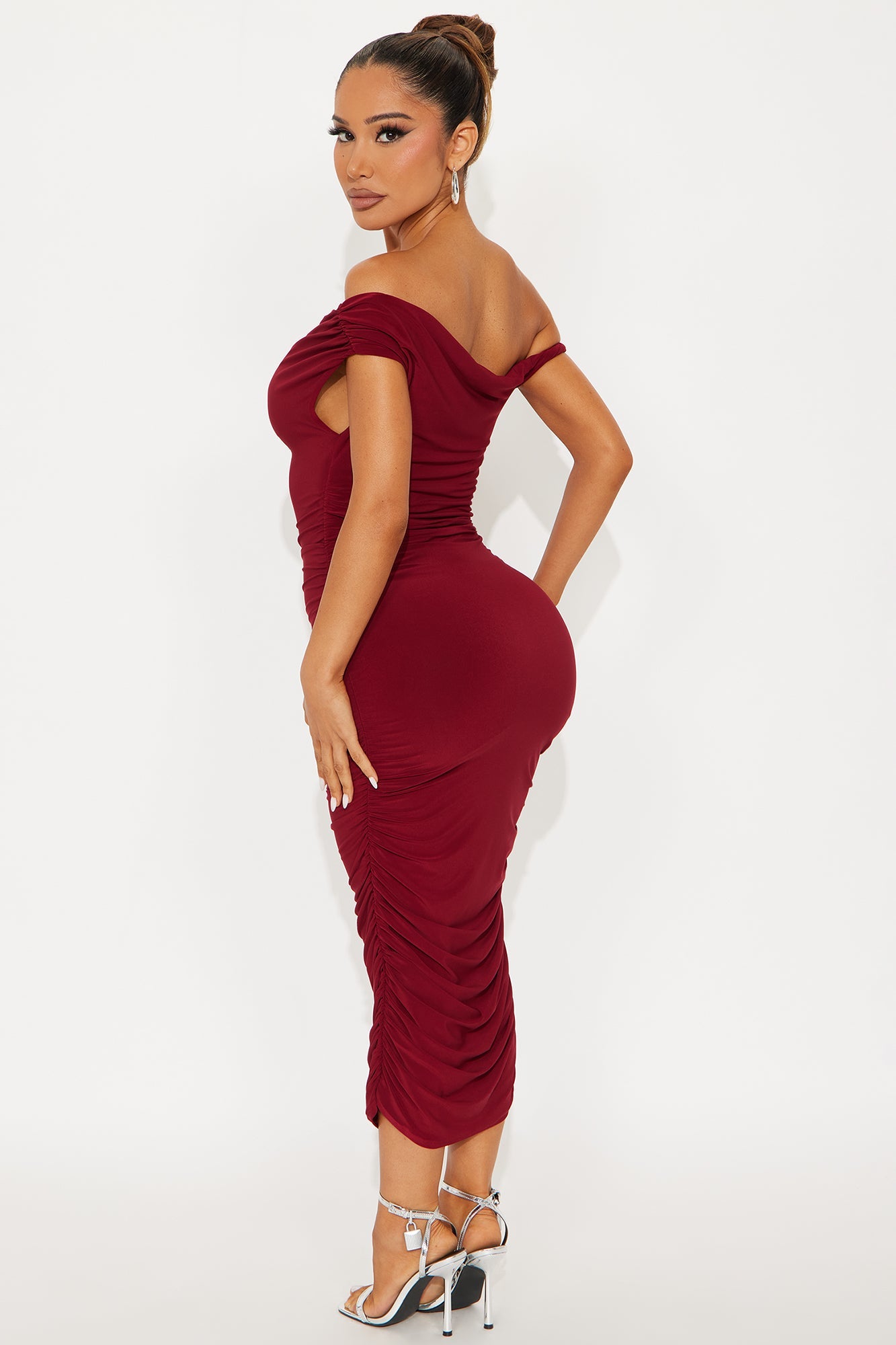 Blind Date One Shoulder Midi Dress - Wine