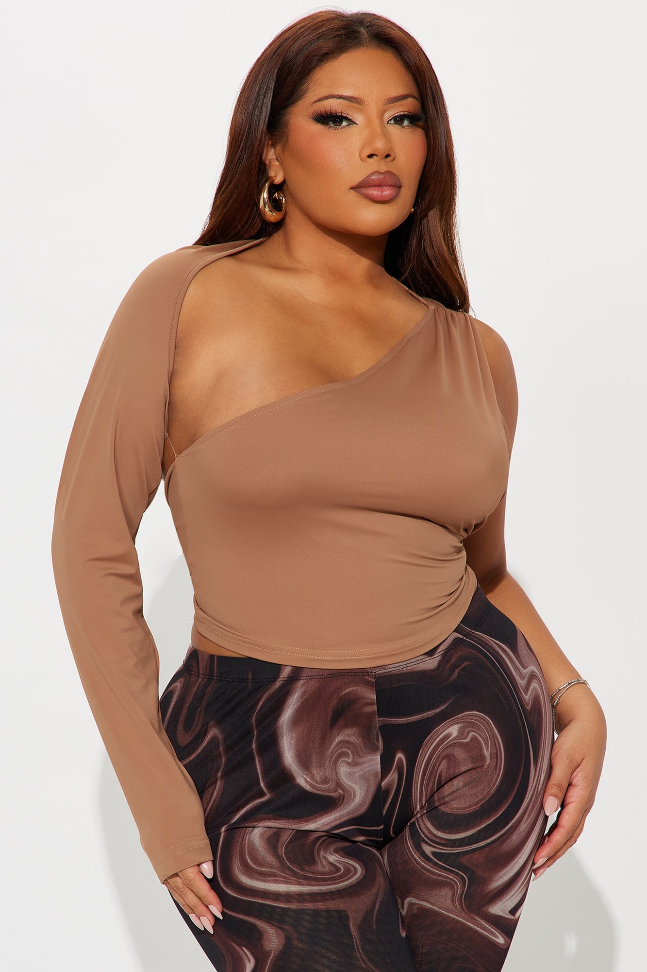 Warm Sensation Cropped Long Sleeve Top - Mocha