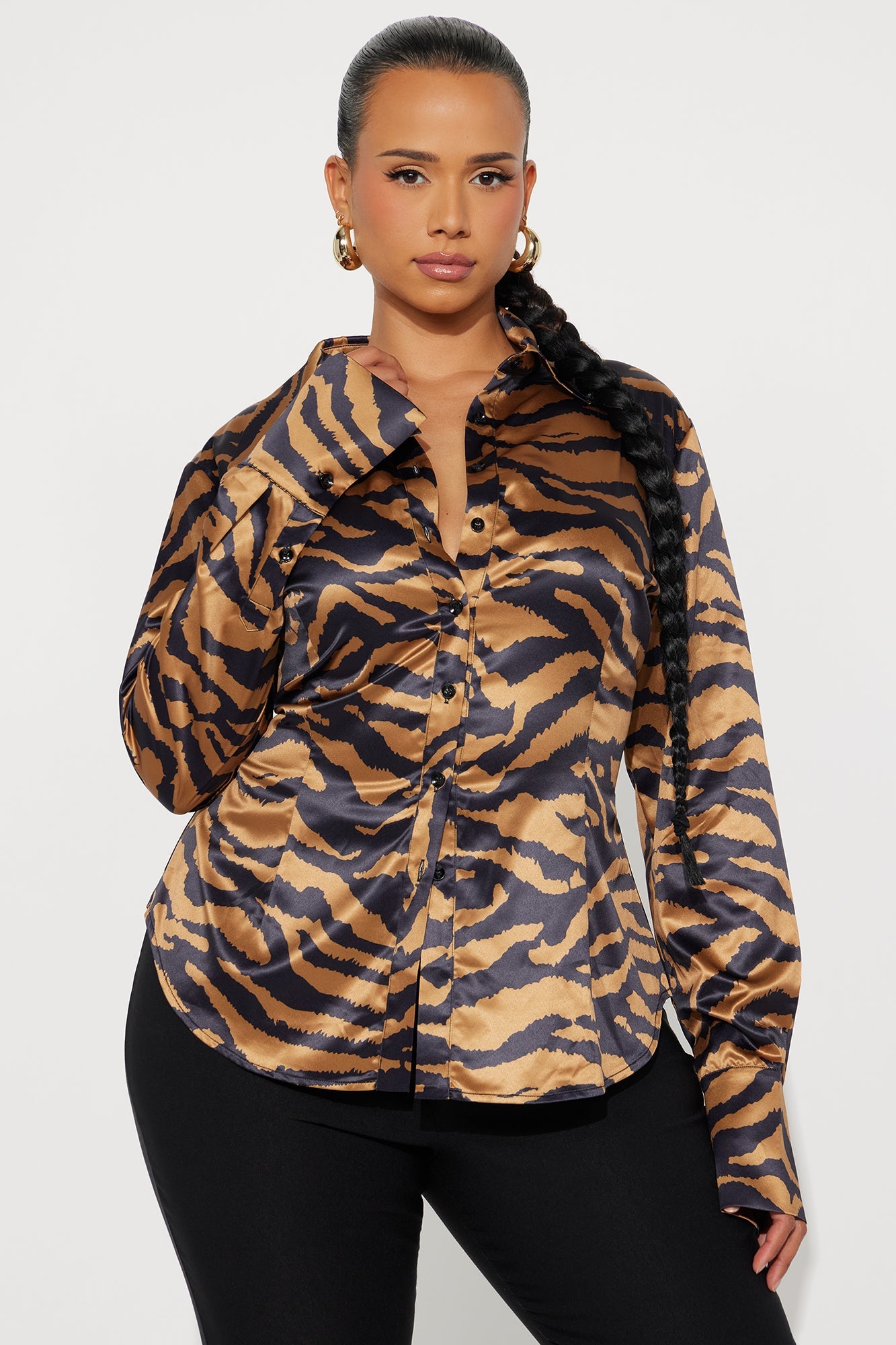 Jungle Girl Zebra Satin Shirt - Brown/combo
