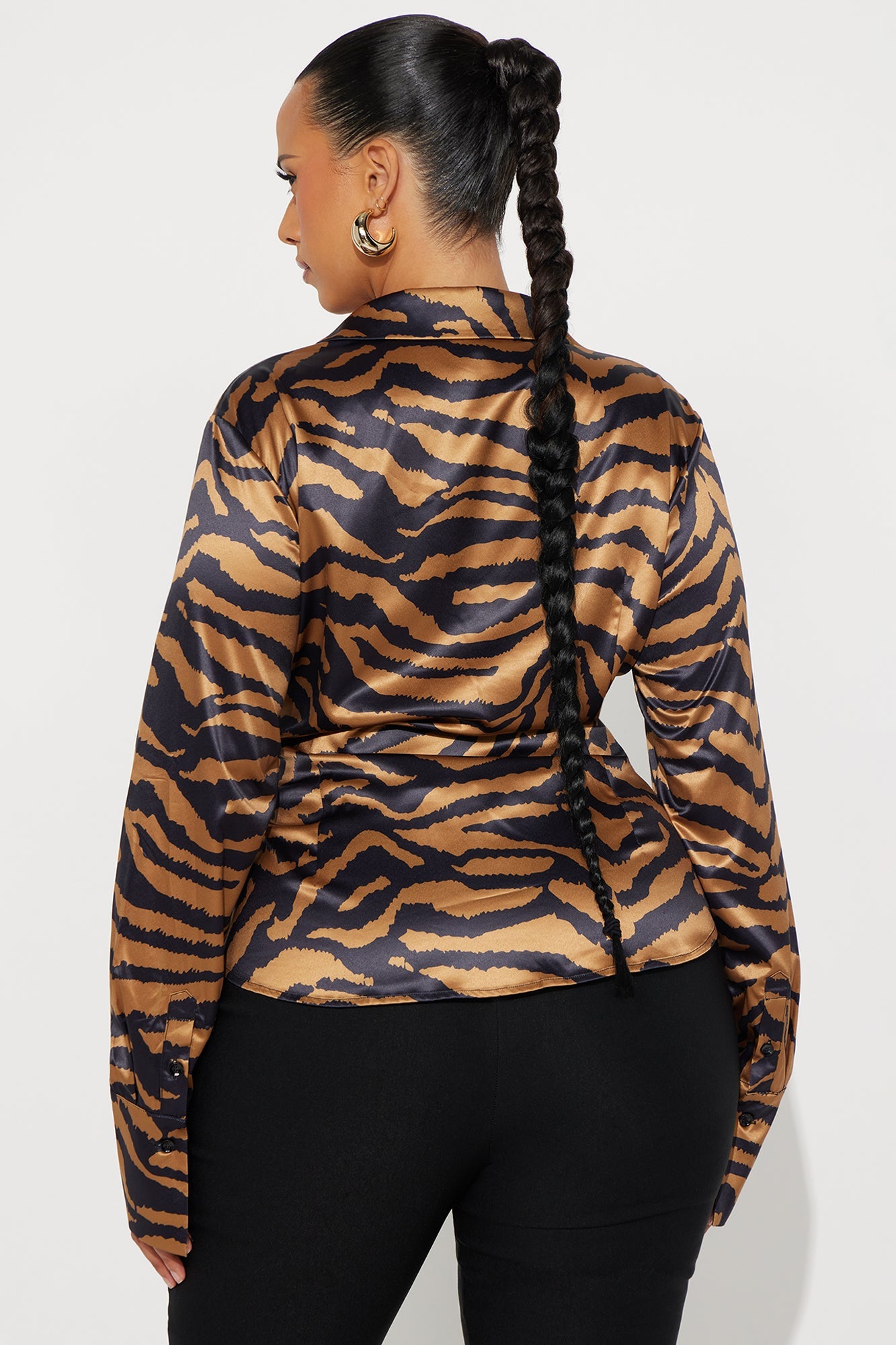 Jungle Girl Zebra Satin Shirt - Brown/combo