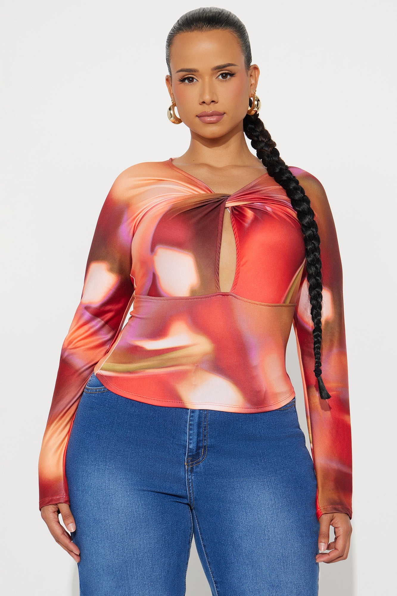 Quick Mix Long Sleeve Cut Out Top - Multi Color