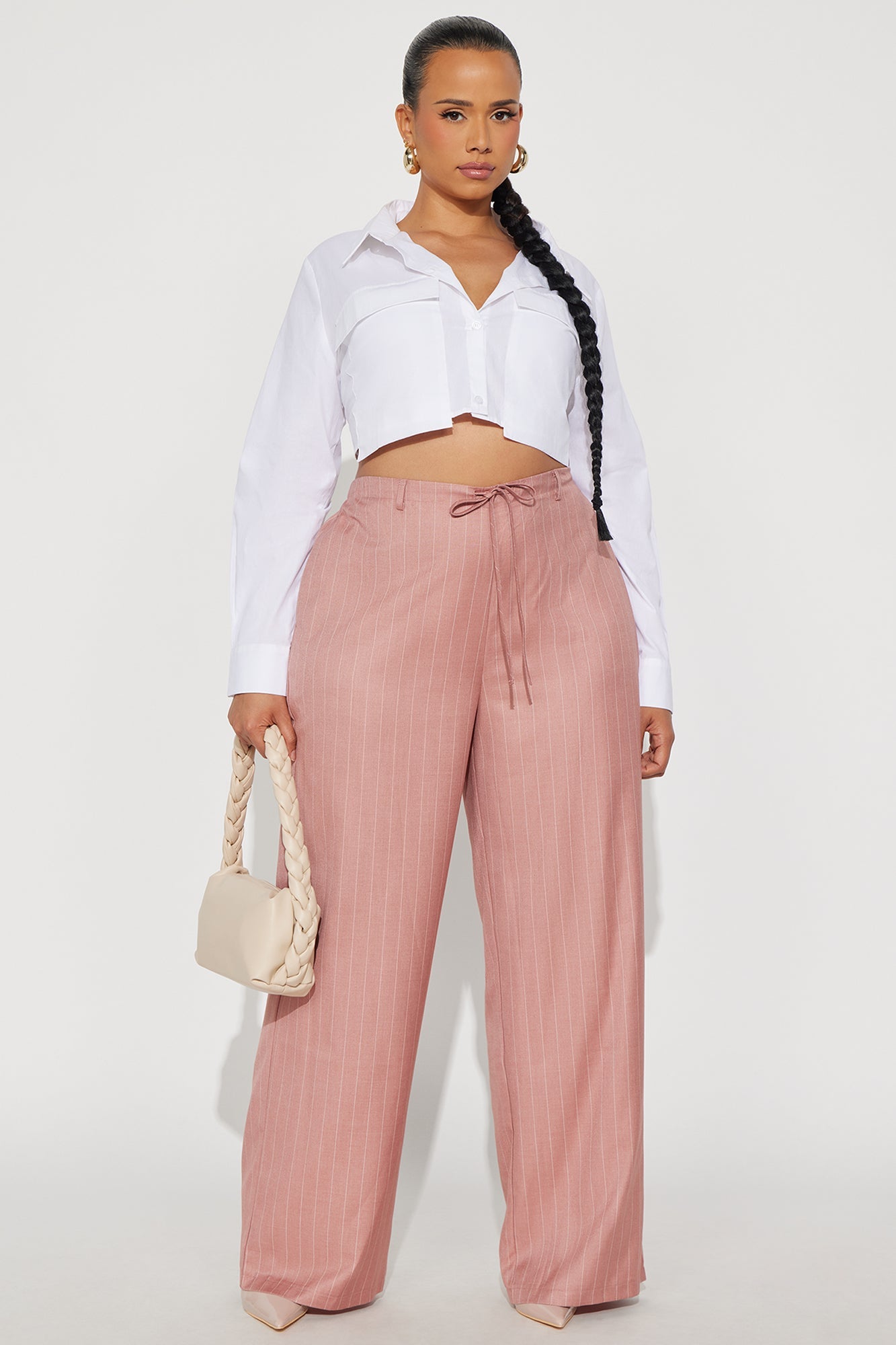 Yessica Pinstripe Wide Leg Trouser - Mauve