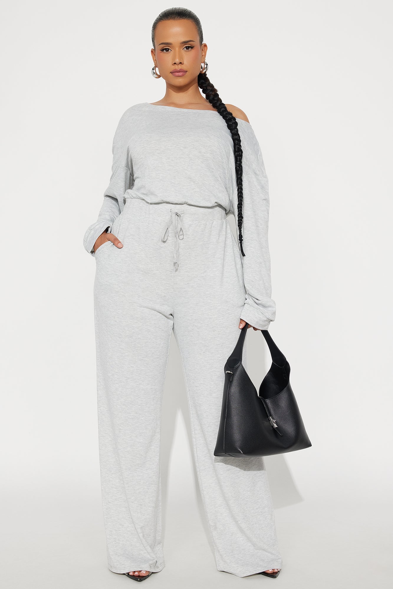 Just Warming Up French Terry Jumpsuit - Heather Grey