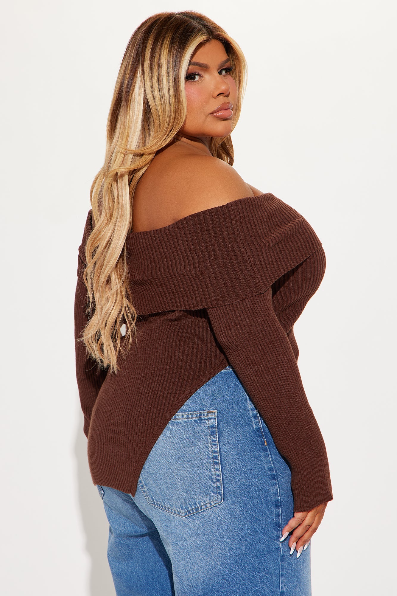 Karma Off Shoulder Sweater - Chocolate