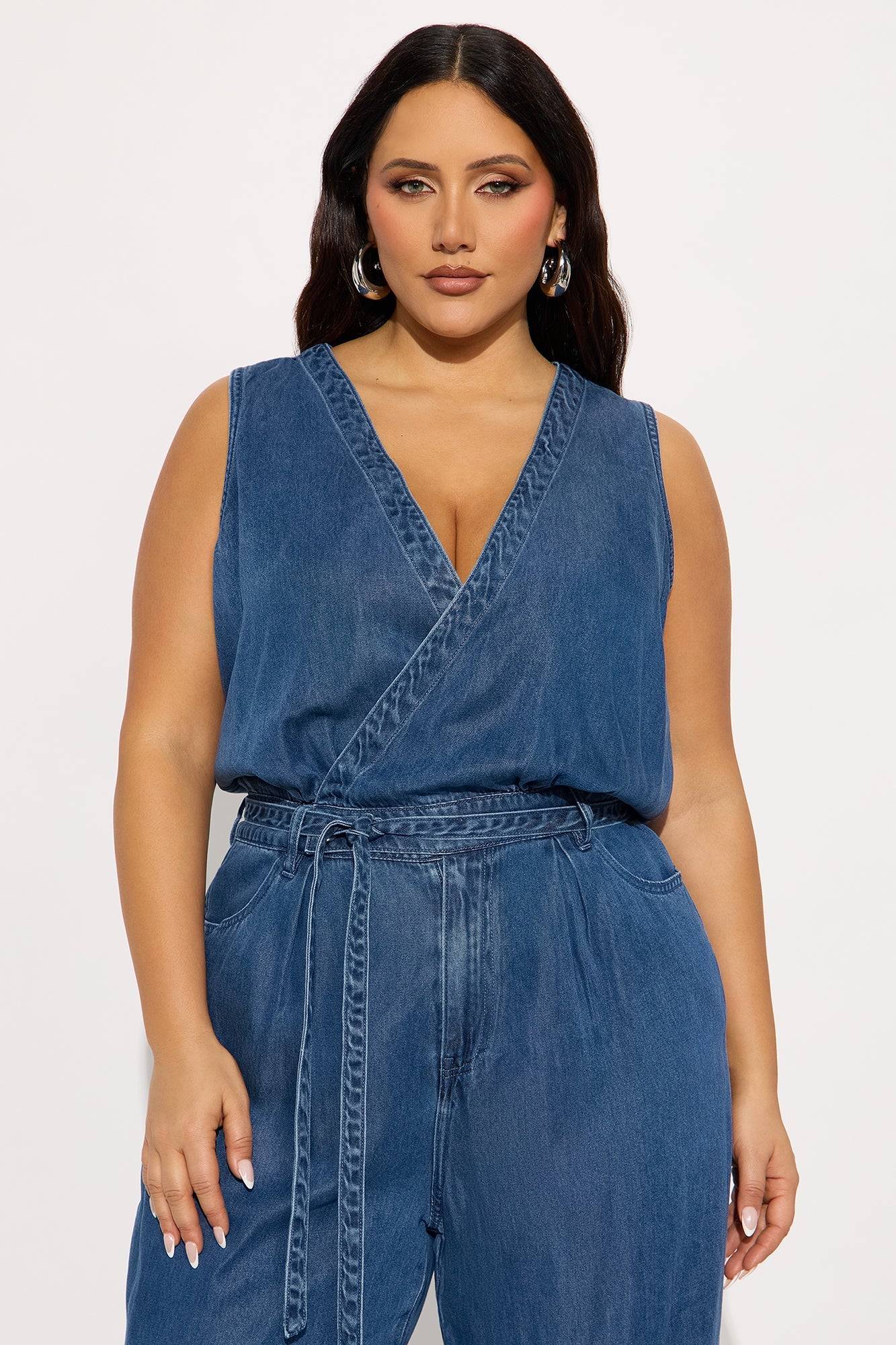 Queen Of The Scene Wide Leg Jumpsuit - Dark Wash