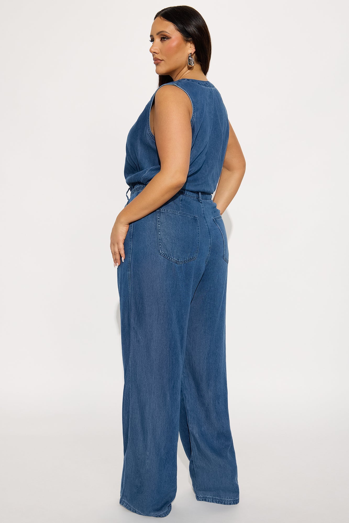 Queen Of The Scene Wide Leg Jumpsuit - Dark Wash
