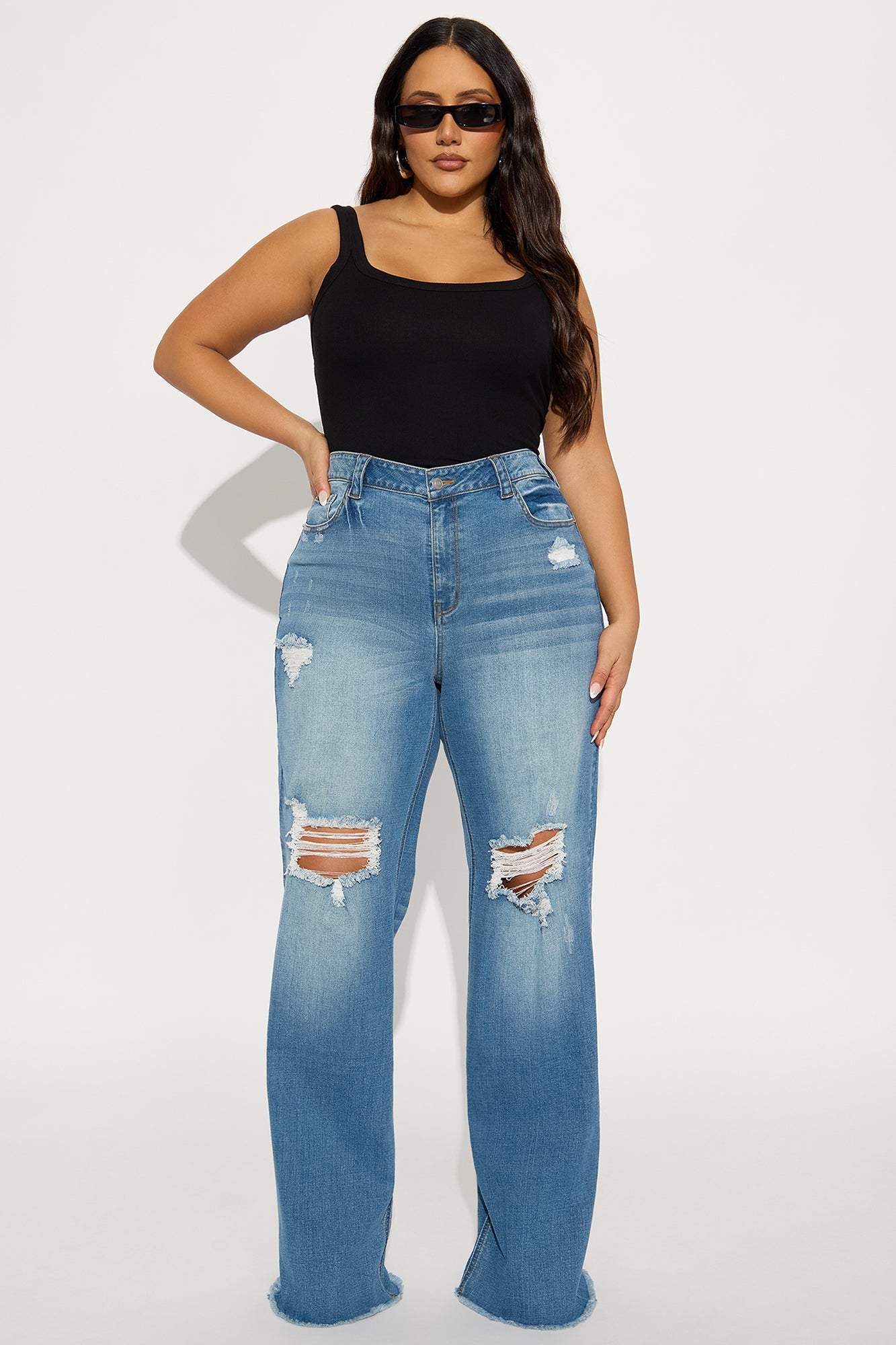 Tall Coldwater Canyon Stretch Ripped Wide Leg Jeans - Medium Wash