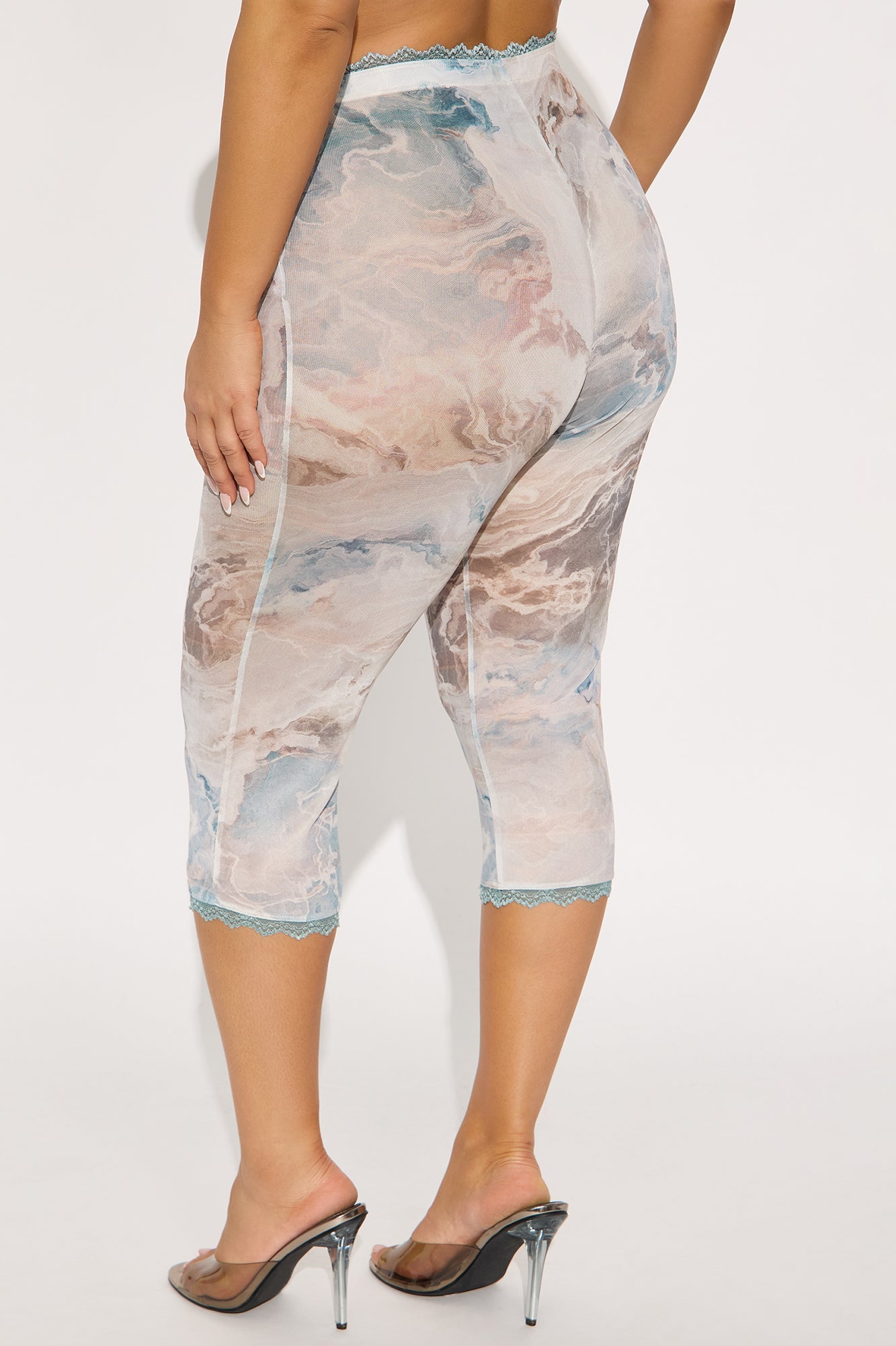 Angelina Lace Trim Mesh Capri Legging - Blue/combo
