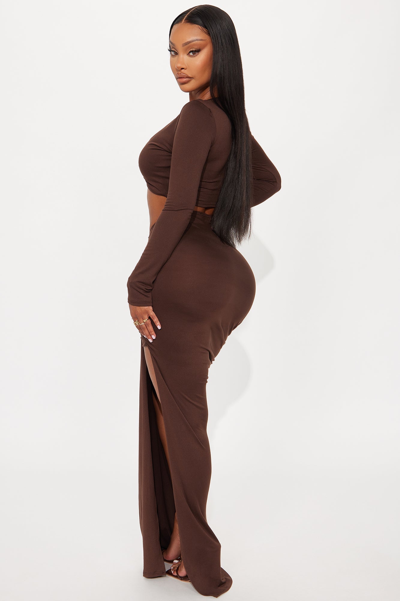 The Right Choice Draped Maxi Skirt Set - Brown
