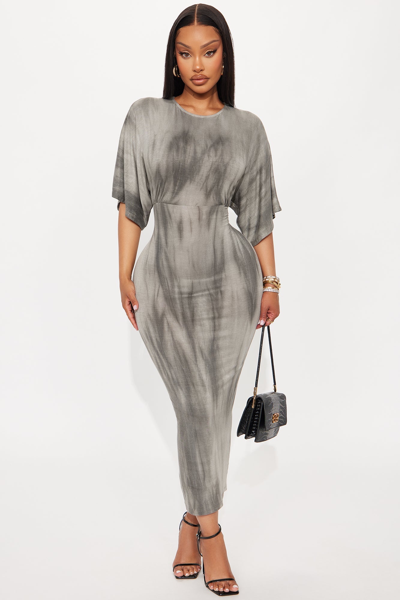 Crystal Tie Dye Midi Dress - Grey