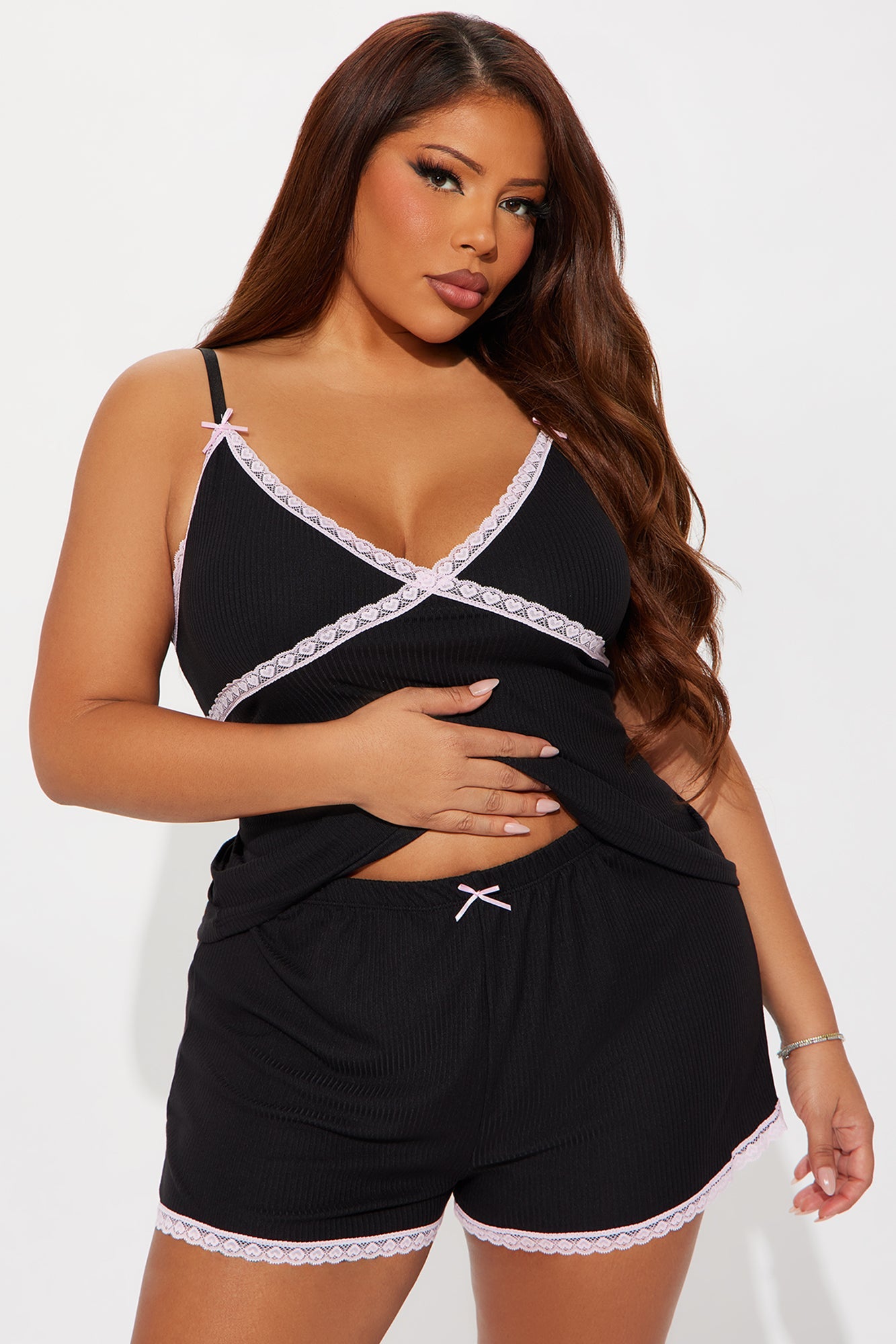In Your Dreams Ribbed PJ Short Set - Black