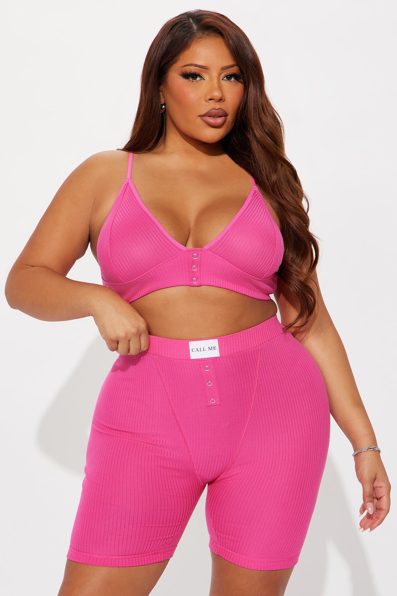 Adoring You Ribbed PJ Short Set - Hot Pink