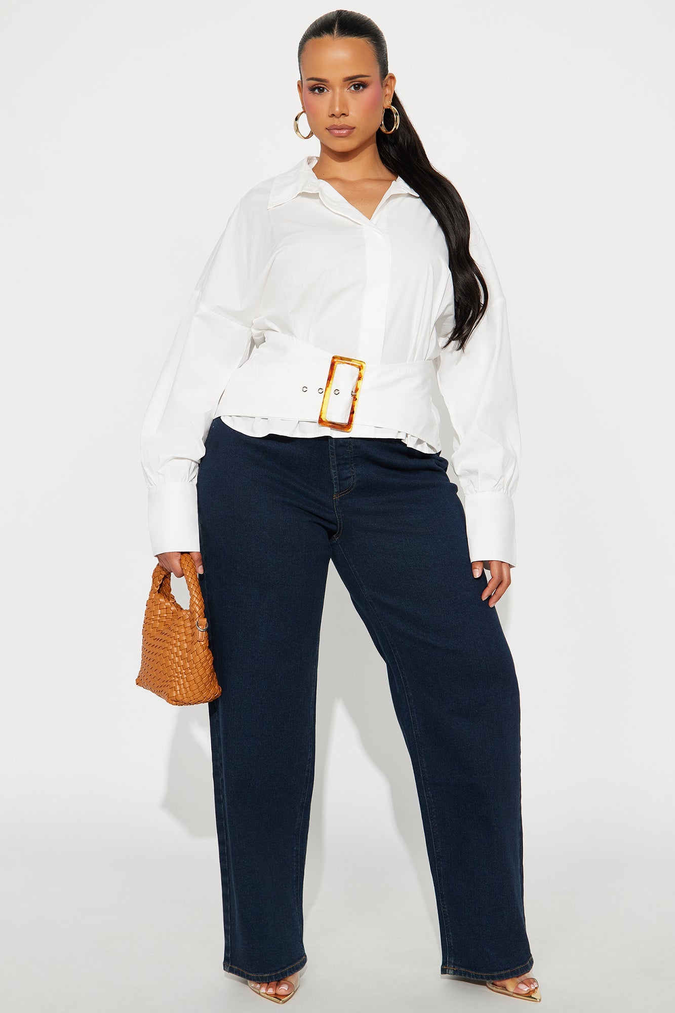 Naya Belted Poplin Belted Shirt - White