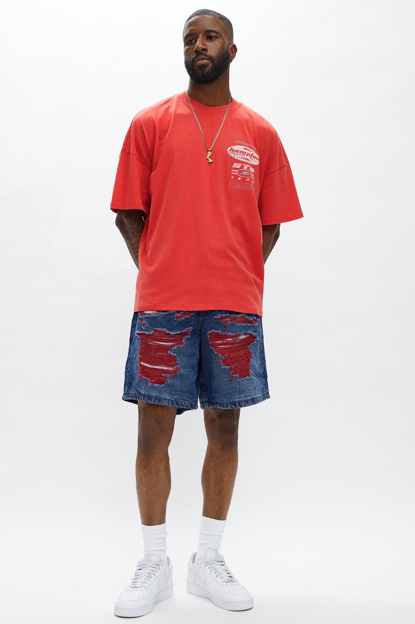 Relaxed We In These Streets Destroyed Denim Shorts - Dark Wash