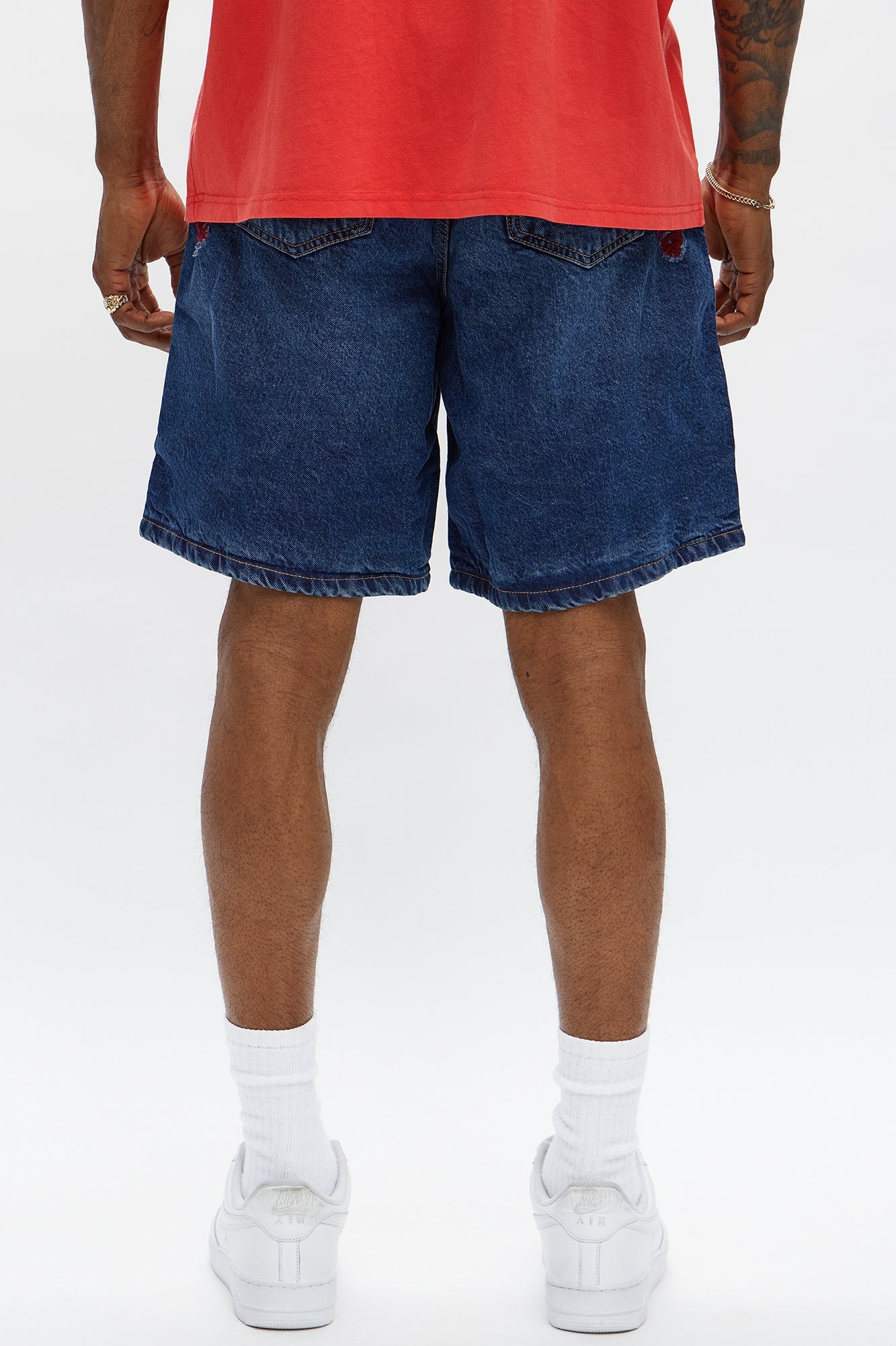Relaxed We In These Streets Destroyed Denim Shorts - Dark Wash