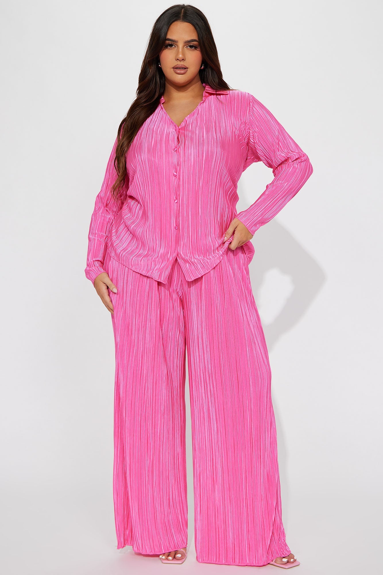 If It Plisse You Pant Set - Pink