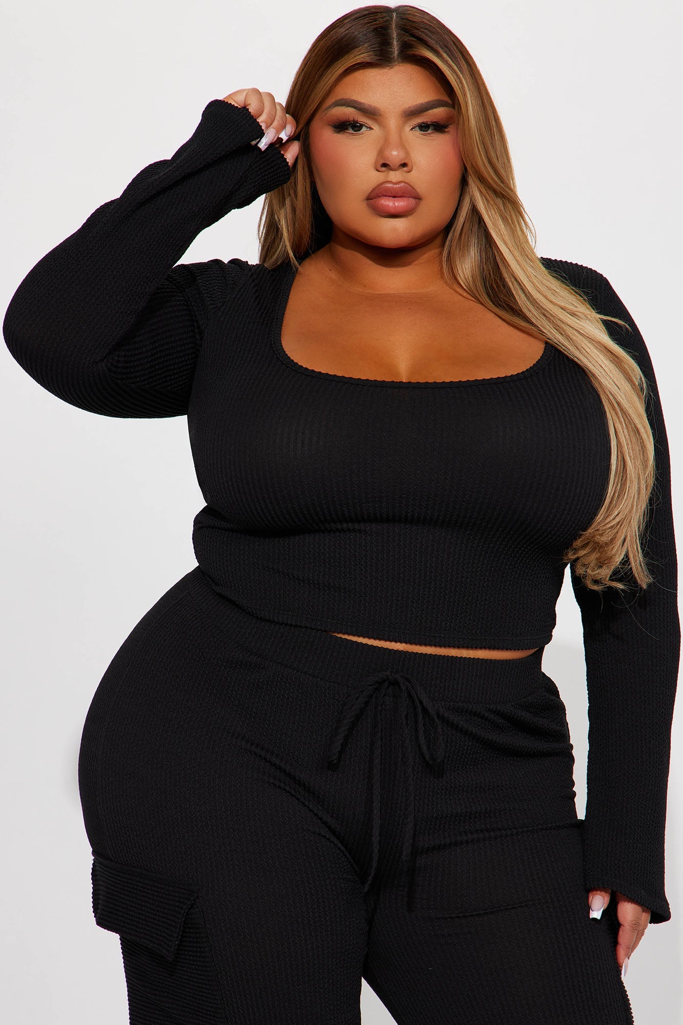 Nobody Like Me Ribbed Pant Set - Black