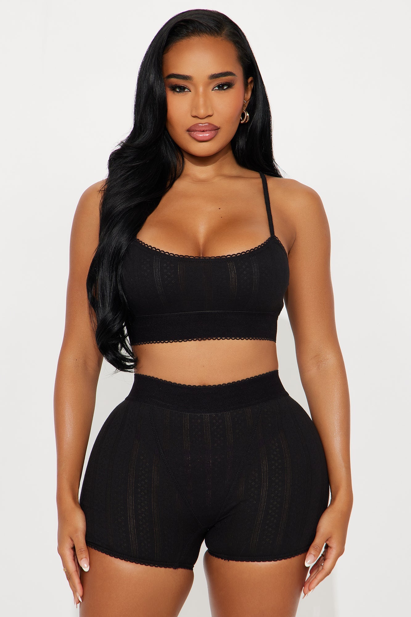 Stay Together Pointelle PJ Boxer Short Set - Black