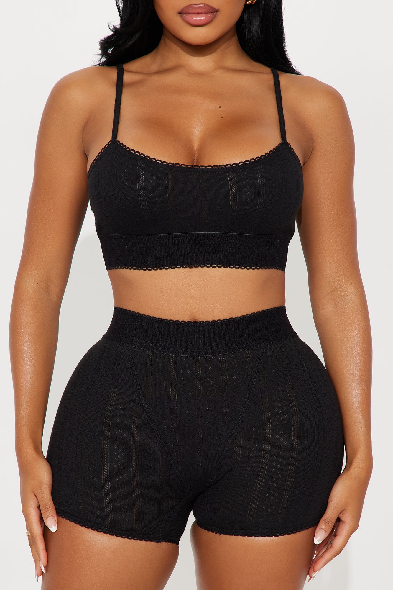 Stay Together Pointelle PJ Boxer Short Set - Black
