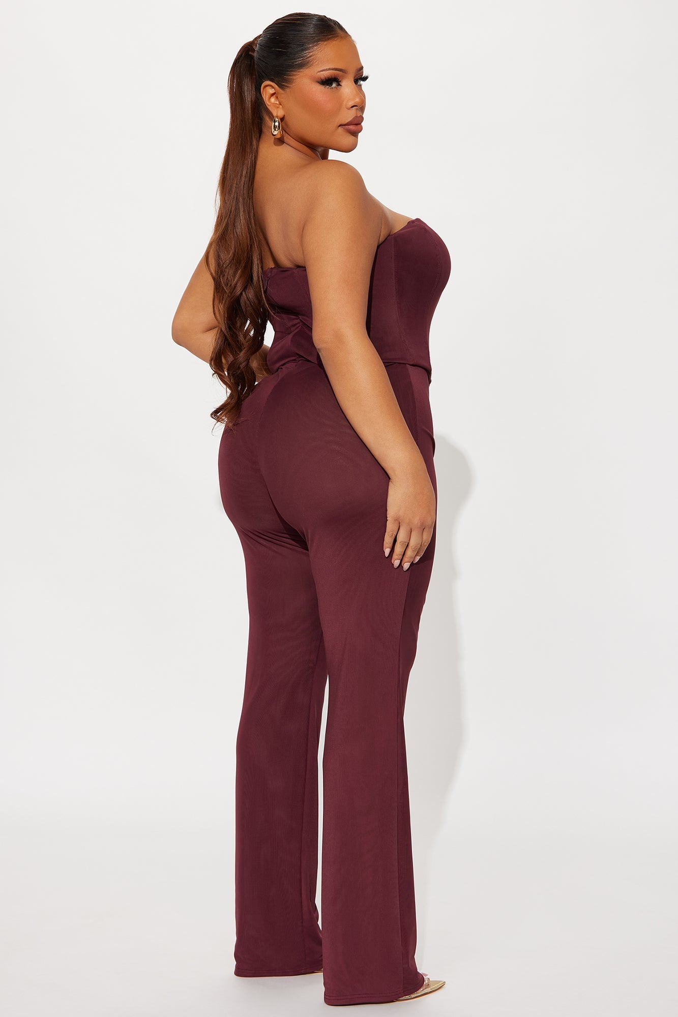 Martina Mesh Double Lined Straight Leg Jumpsuit - Burgundy
