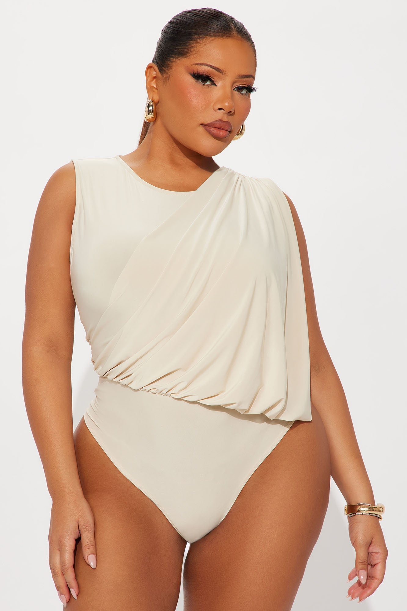 Willa Ruched Sleeveless Bodysuit - Cream