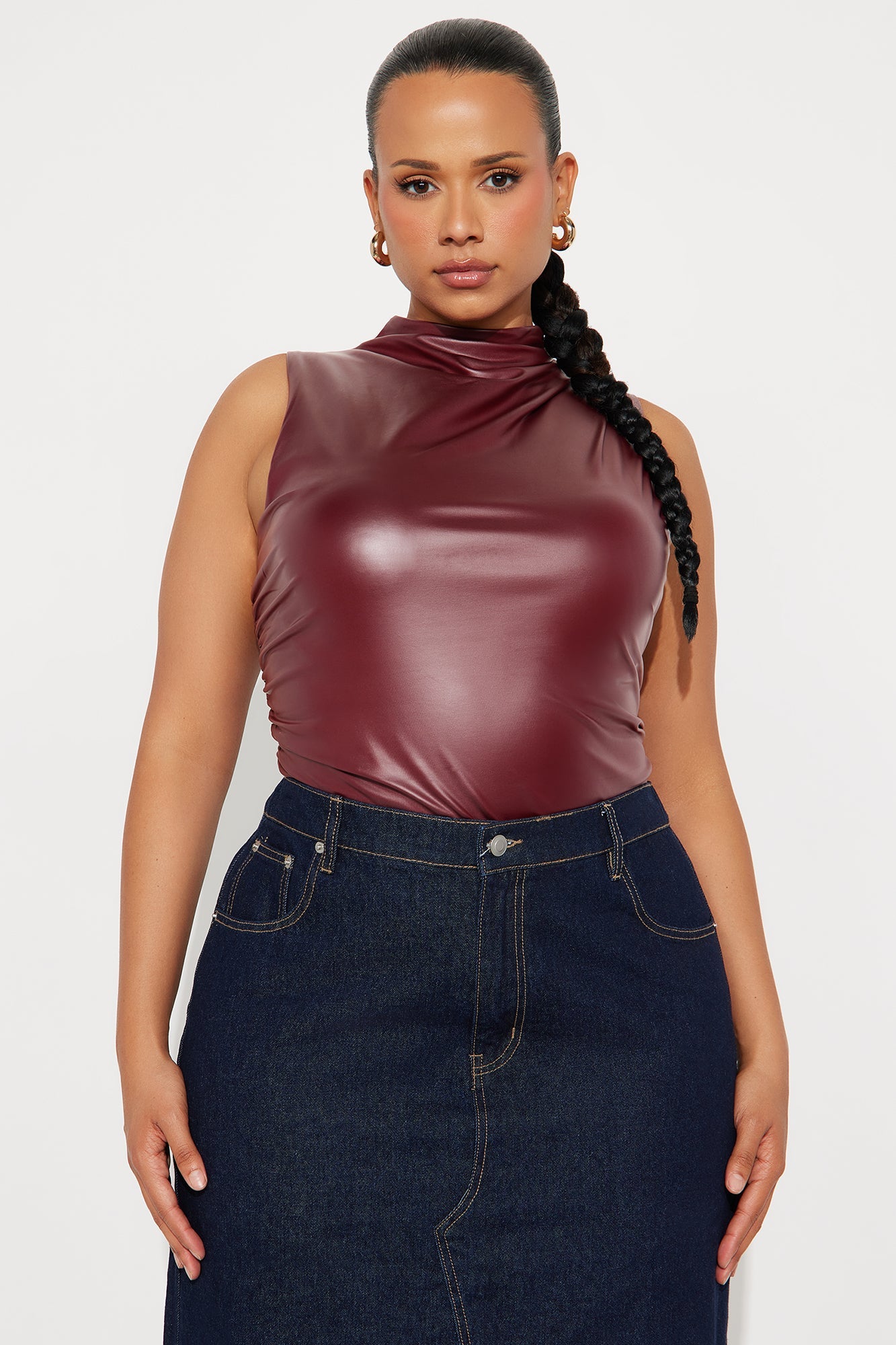 Kourtney Faux Leather Bodysuit - Burgundy