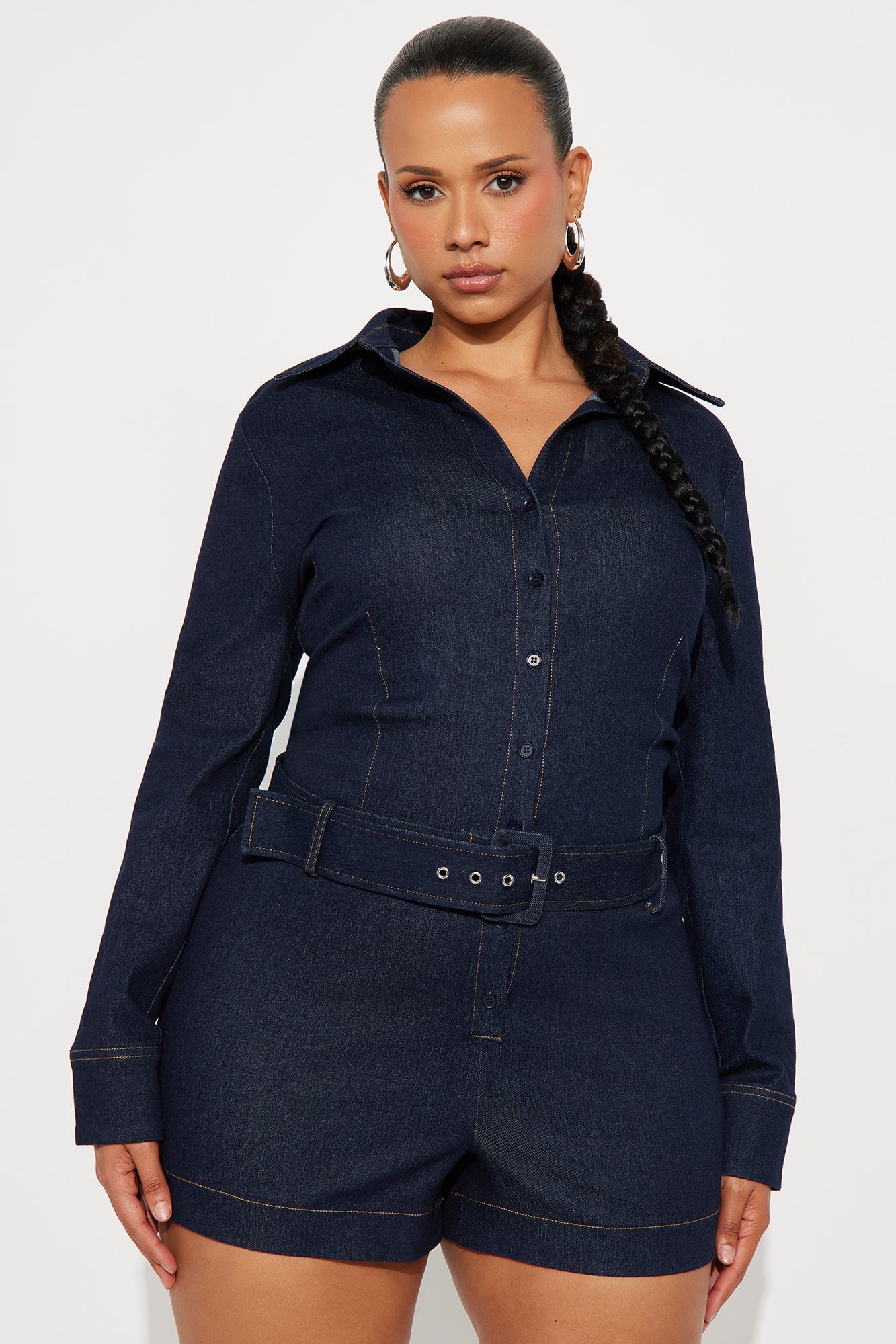 Francesca Denim Long Sleeve Romper - Dark Wash