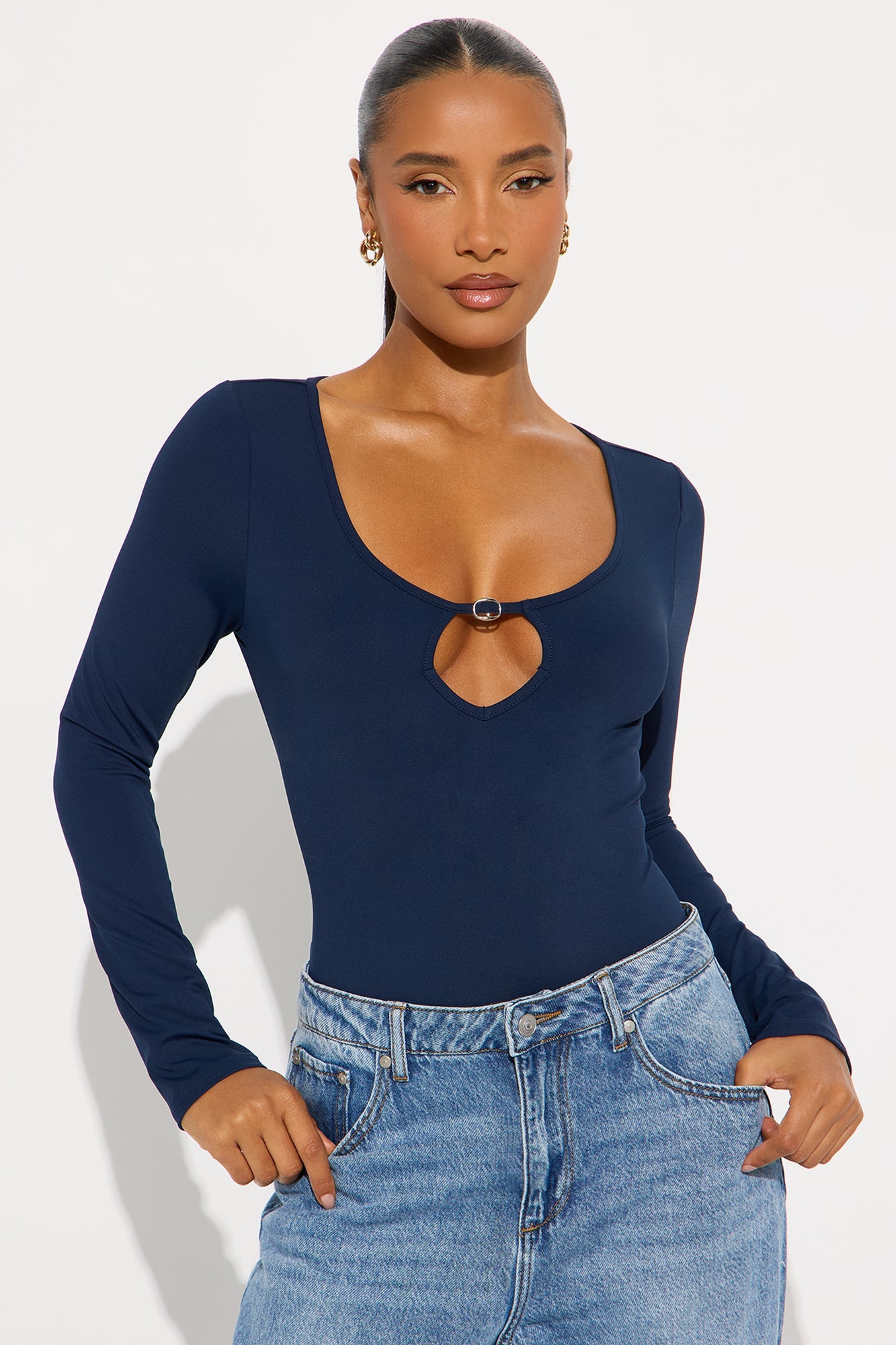 Crossed Paths Long Sleeve Bodysuit - Navy