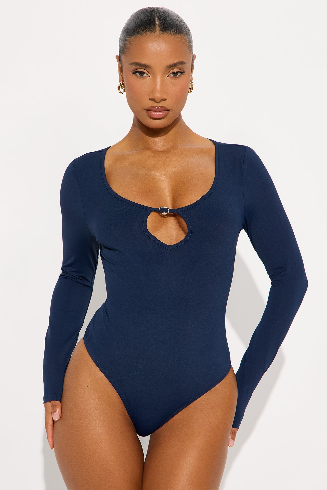 Crossed Paths Long Sleeve Bodysuit - Navy