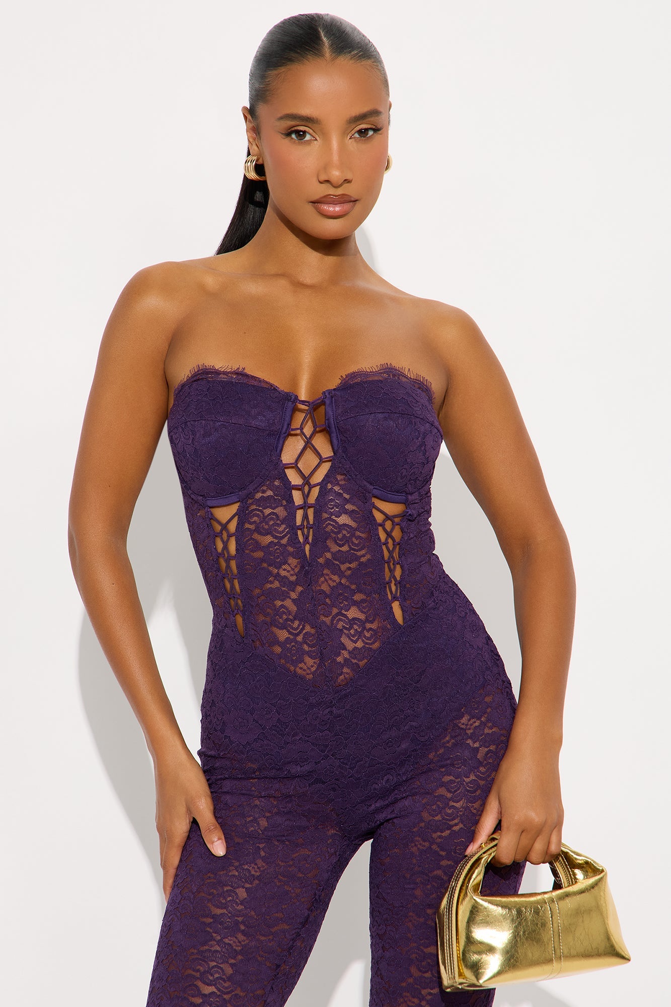 Mindy Lace Strapless Jumpsuit - Plum