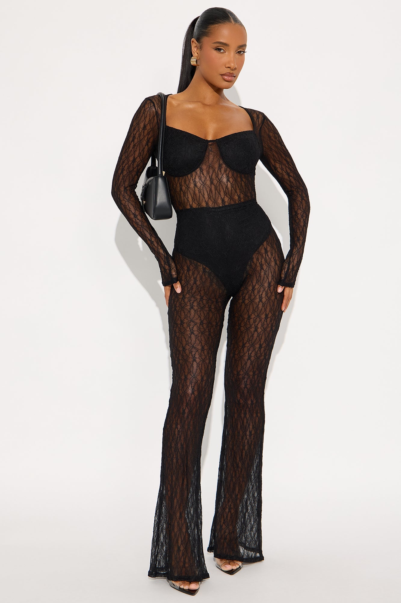 Scarlett Lace Flare Jumpsuit - Black