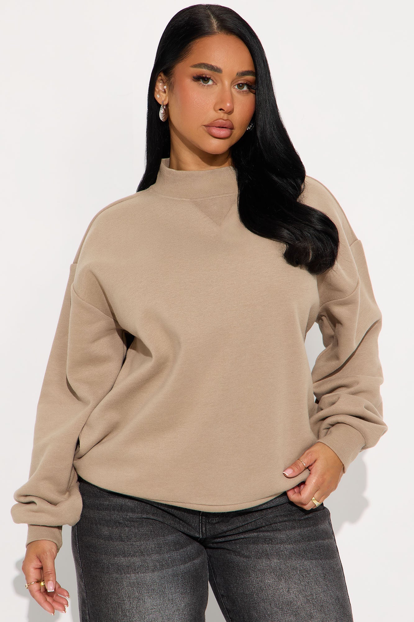 The Classic Mock Neck Sweatshirt - Taupe