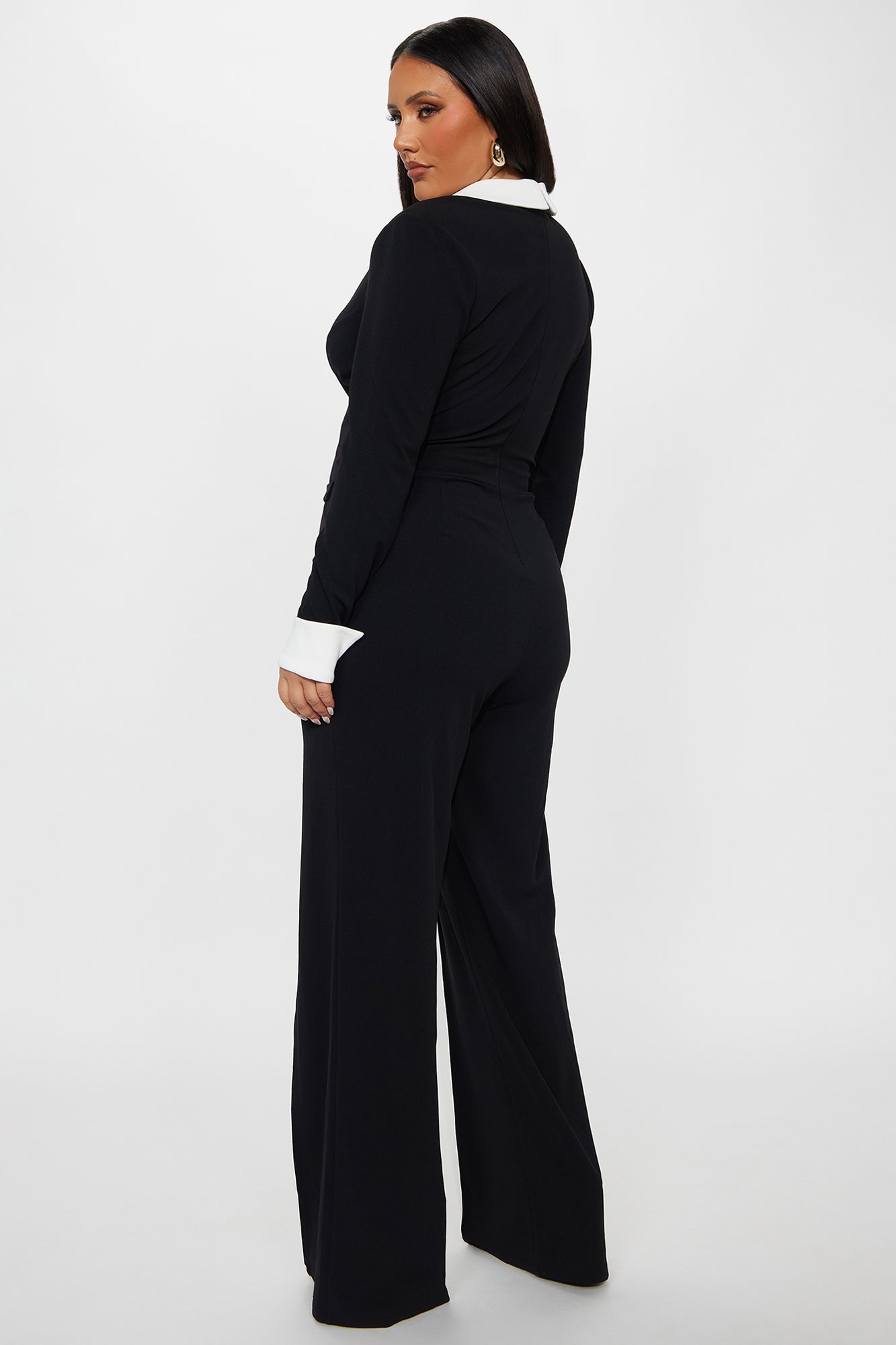 Thalia Long Sleeve Straight Leg Jumpsuit - Black/White