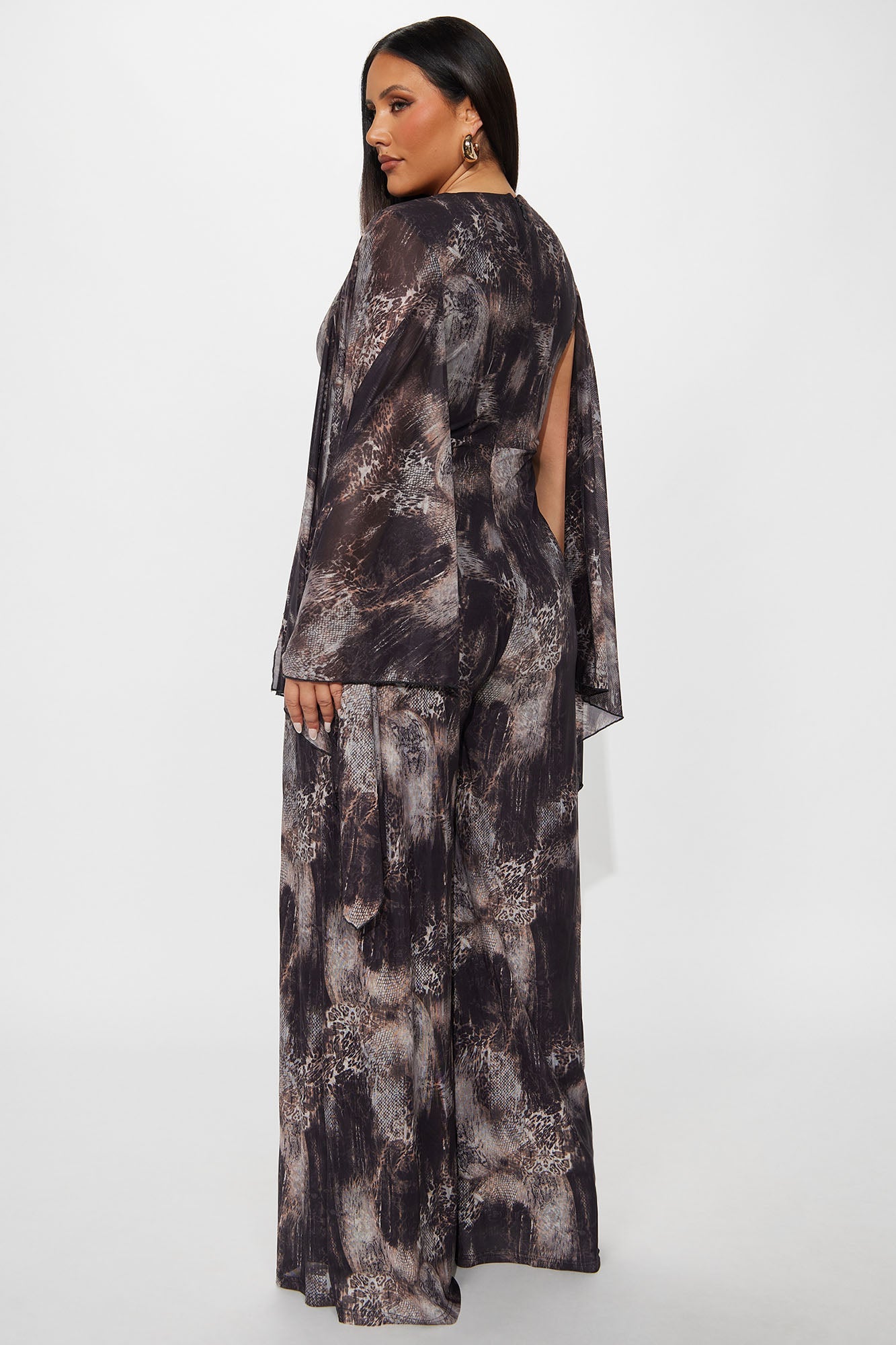 Noemi Animal Print Mesh Jumpsuit - Charcoal/combo