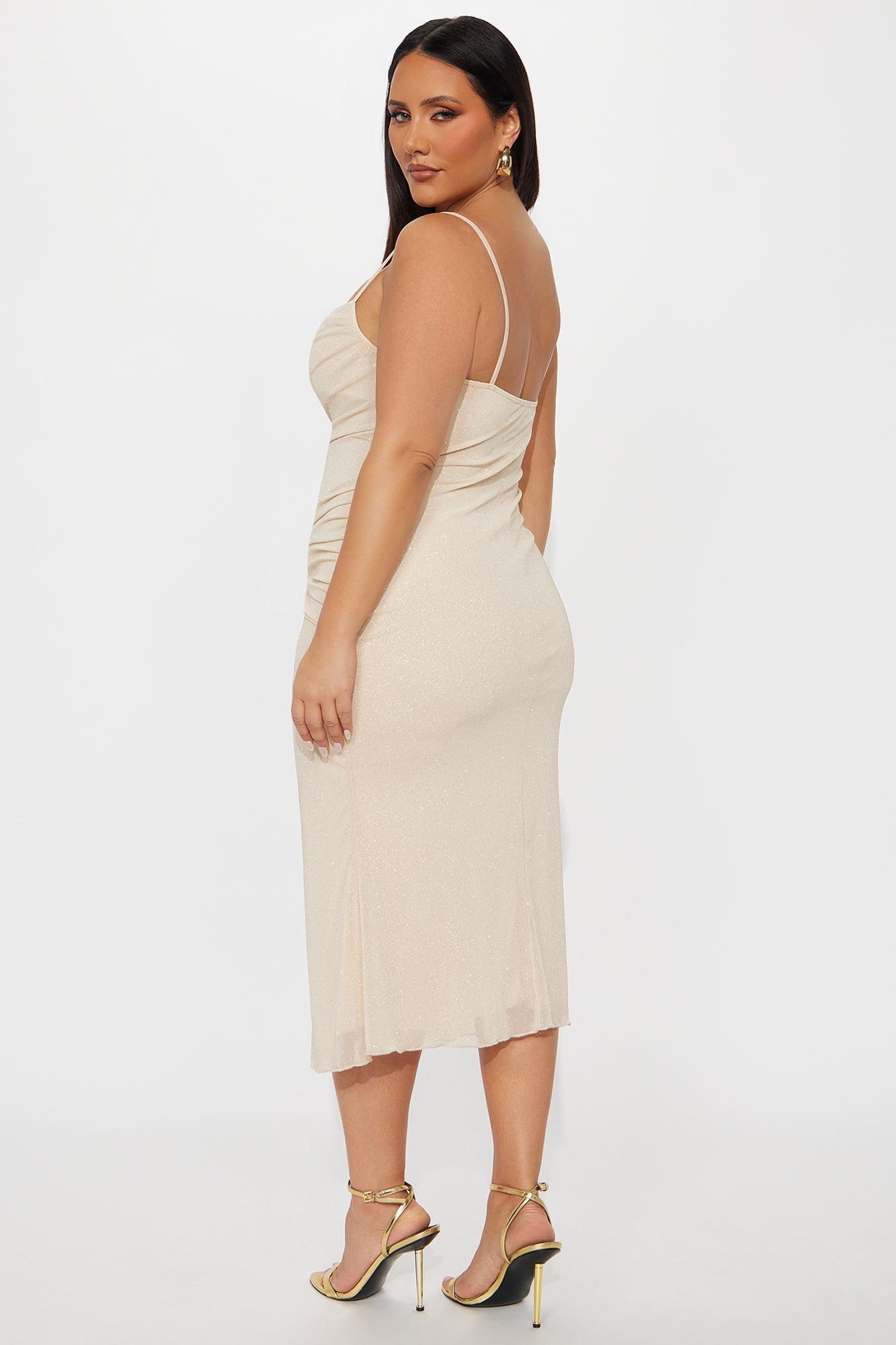 Jamie Glitter Mesh Midi Dress - Cream