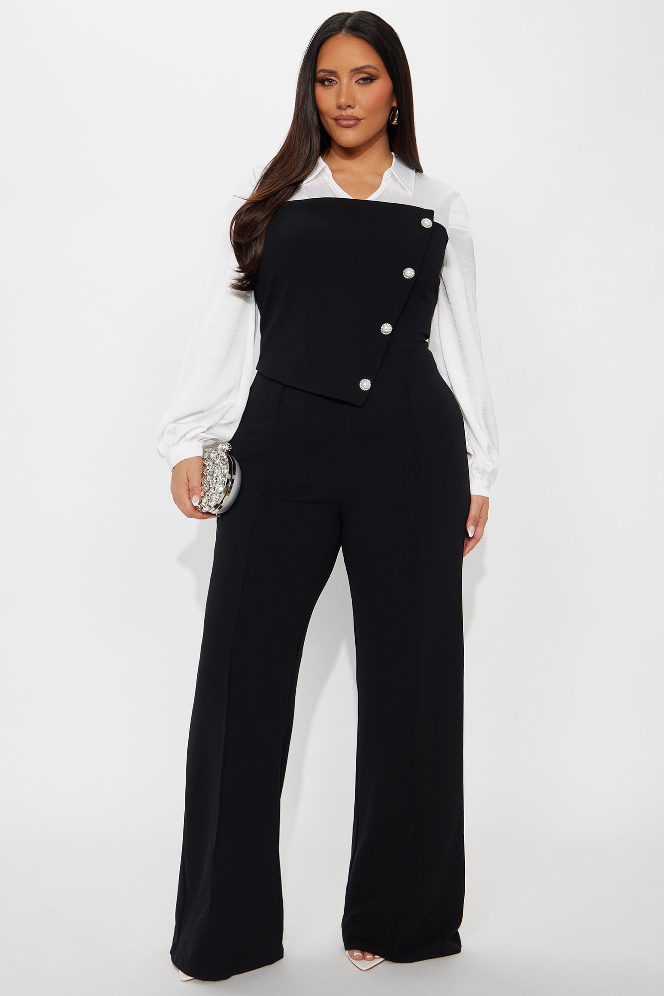 Alba Long Sleeve Jumpsuit - Black/White