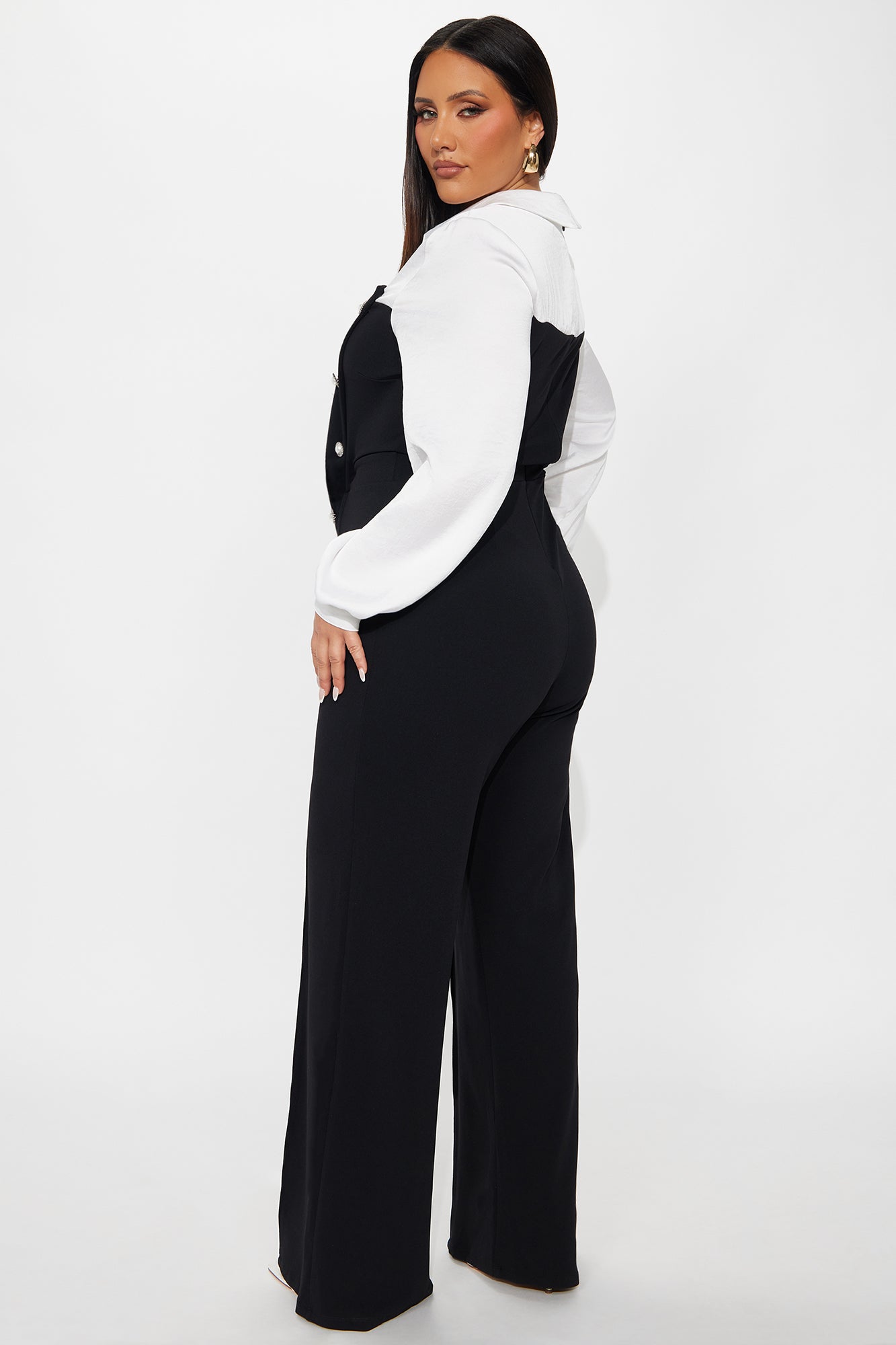 Alba Long Sleeve Jumpsuit - Black/White