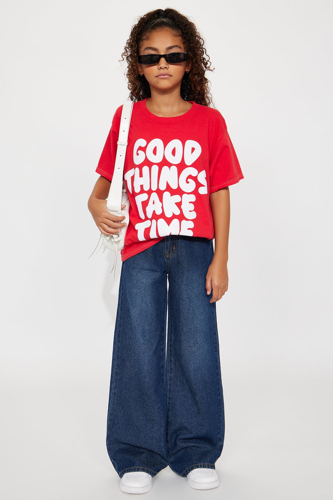 Mini Good Things Take Time Washed Oversized Tee - Red