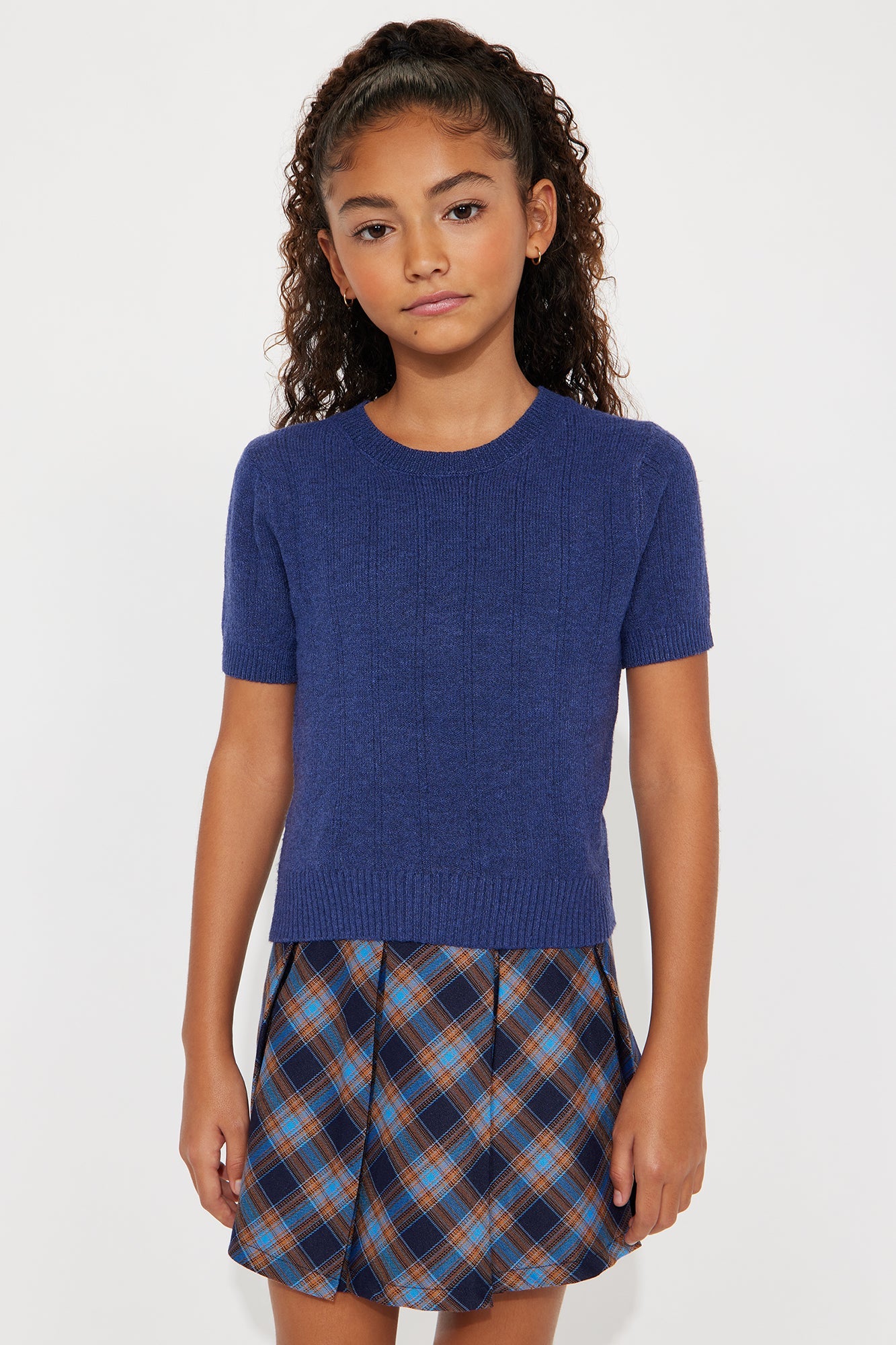 Mini After School Short Sleeve Sweater Top - Navy
