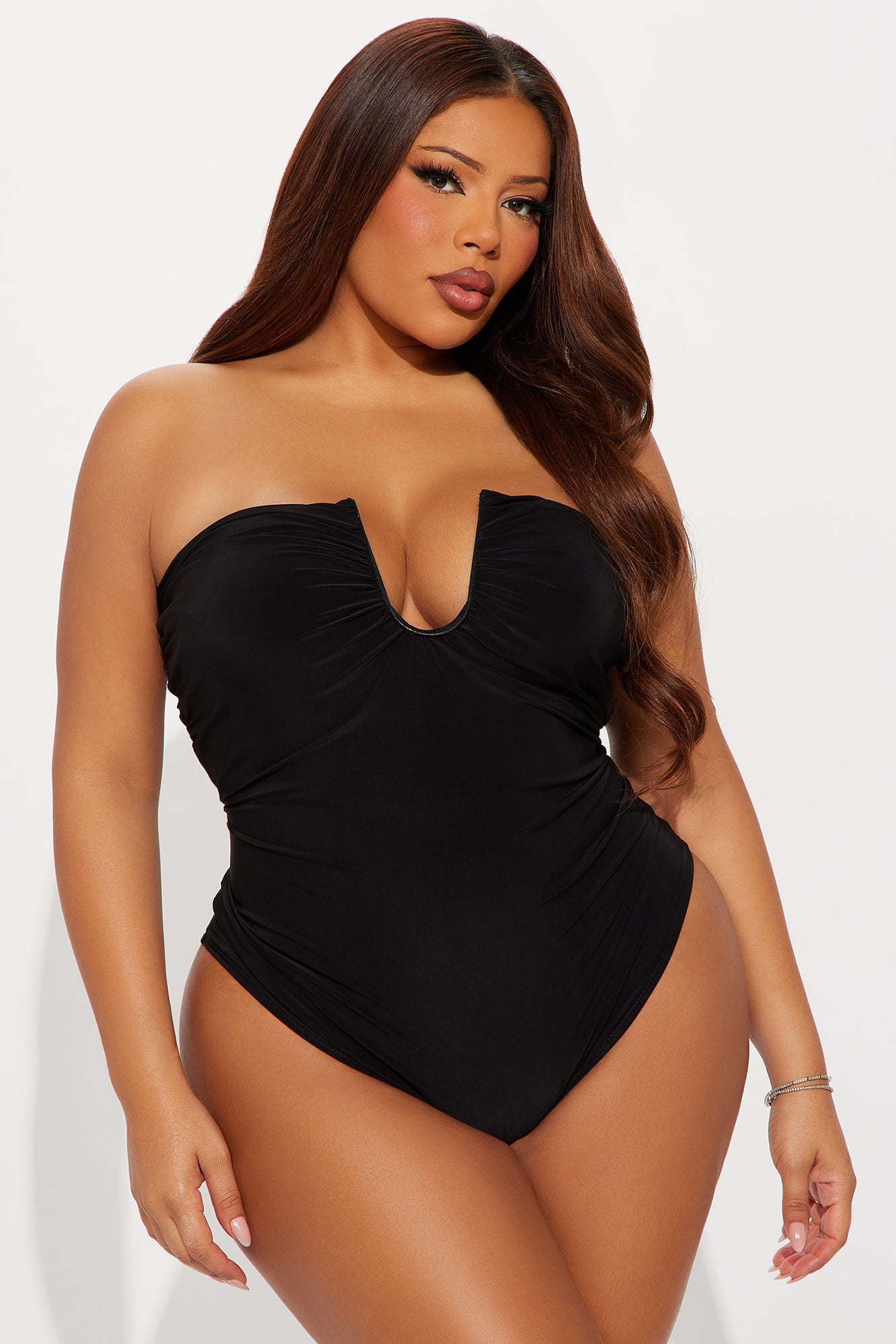 Vanity Ruched Strapless Bodysuit - Black
