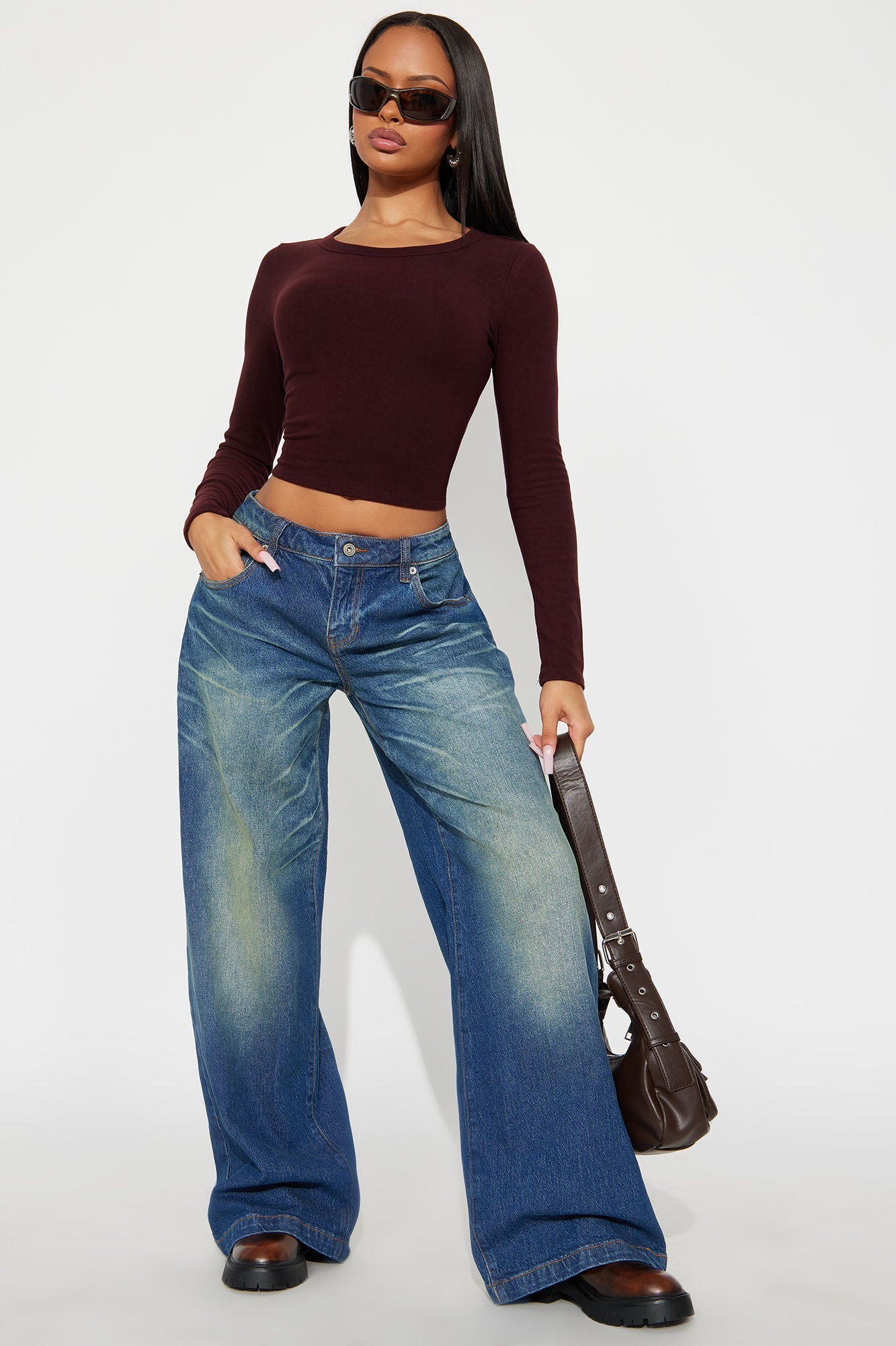 Uptown Gal Wide Leg Denim Jeans - Medium Wash