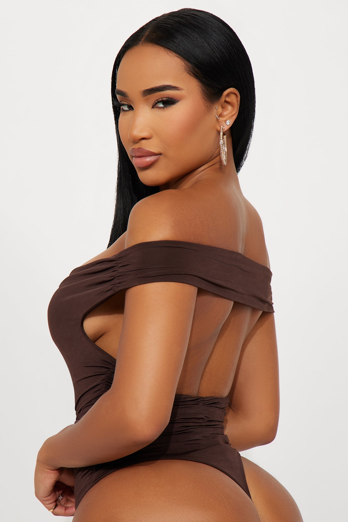 Kore Ruched Off Shoulder Bodysuit - Brown