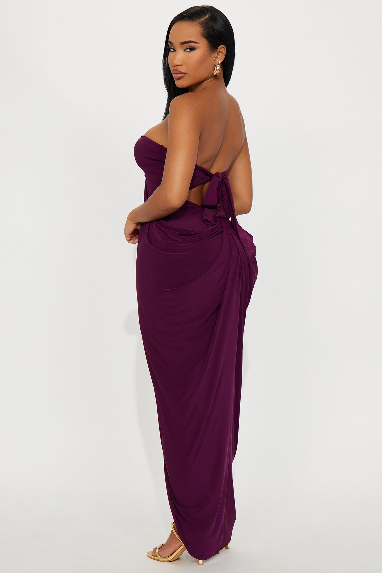 Wine And Dine Draped Maxi Dress - Plum