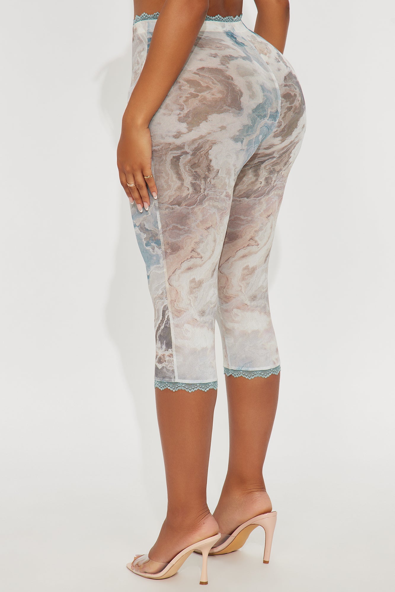 Angelina Lace Trim Mesh Capri Legging - Blue/combo