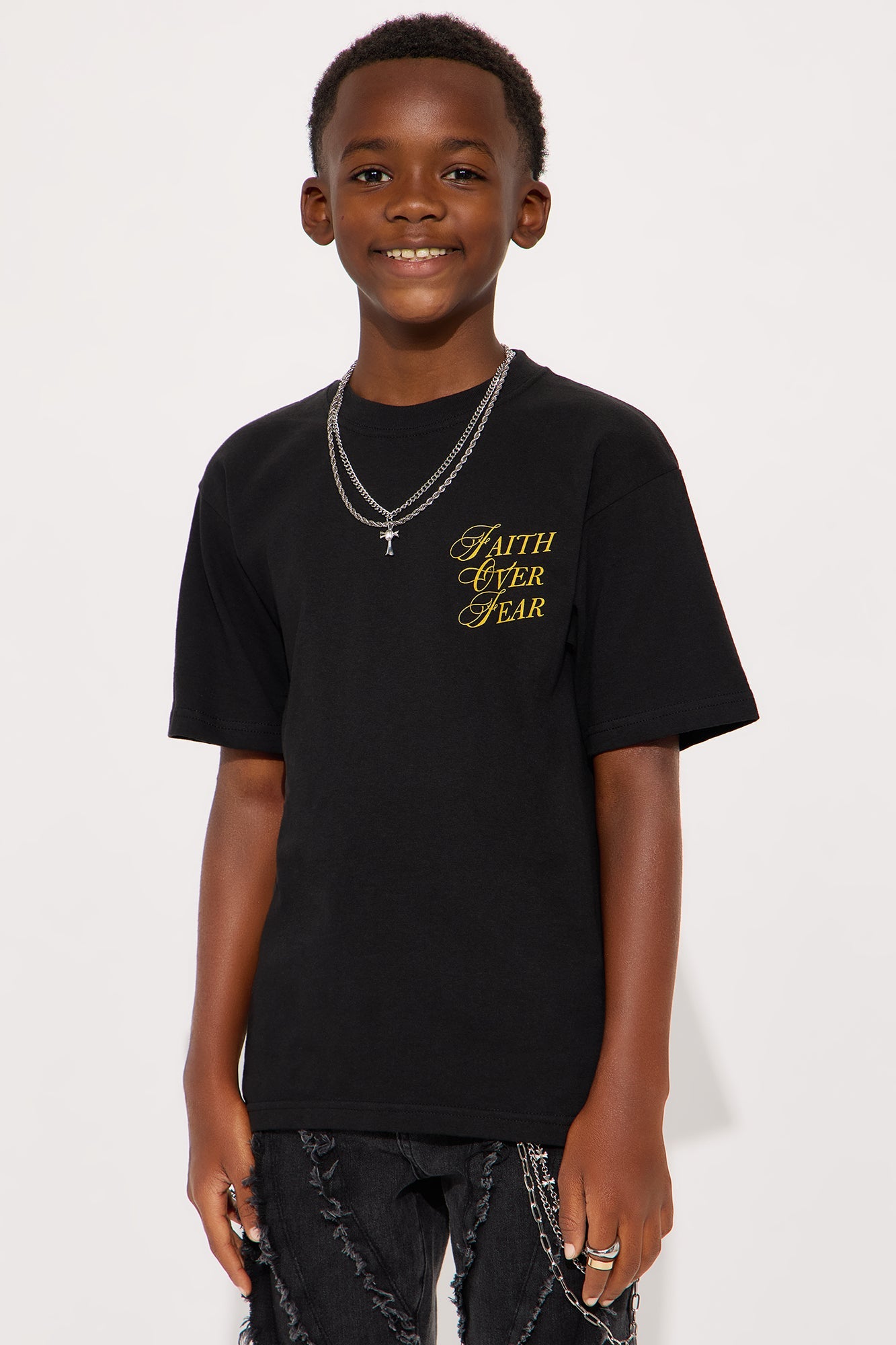 Mini Faith Over Fear Short Sleeve Front/Back Tee - Black