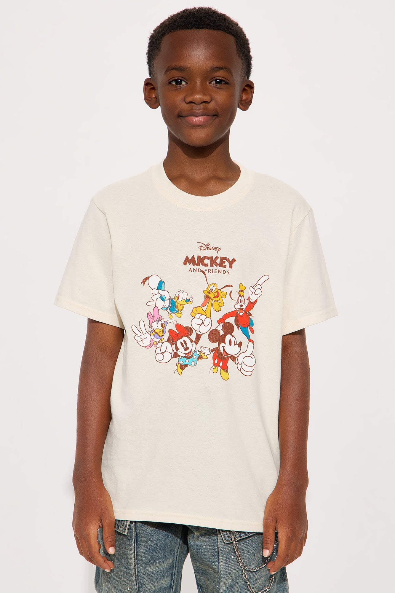 Mini Disney Mickey And Friends Short Sleeve Front/Back Tee - Natural