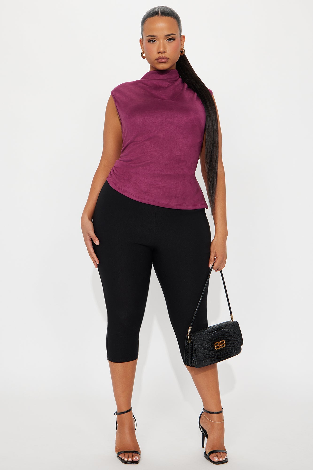 At Dusk Faux Suede Mock Neck Top - Plum